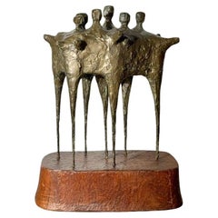 Monumentale scultura astratta modernista in bronzo su base in Wood di Stephen Veresh