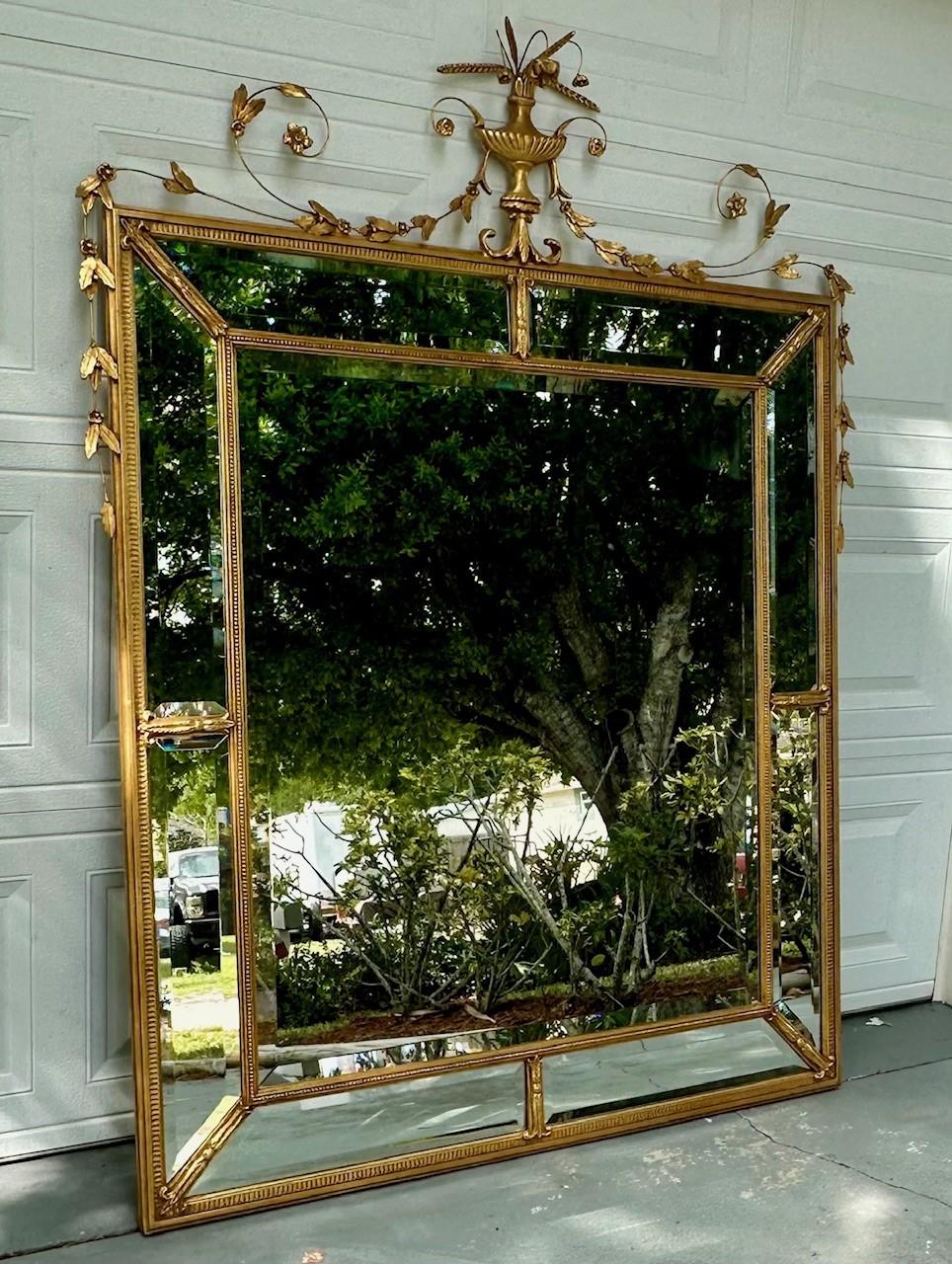 Adam Style Monumental Adams Style Carved Giltwood Wall Mirror. For Sale