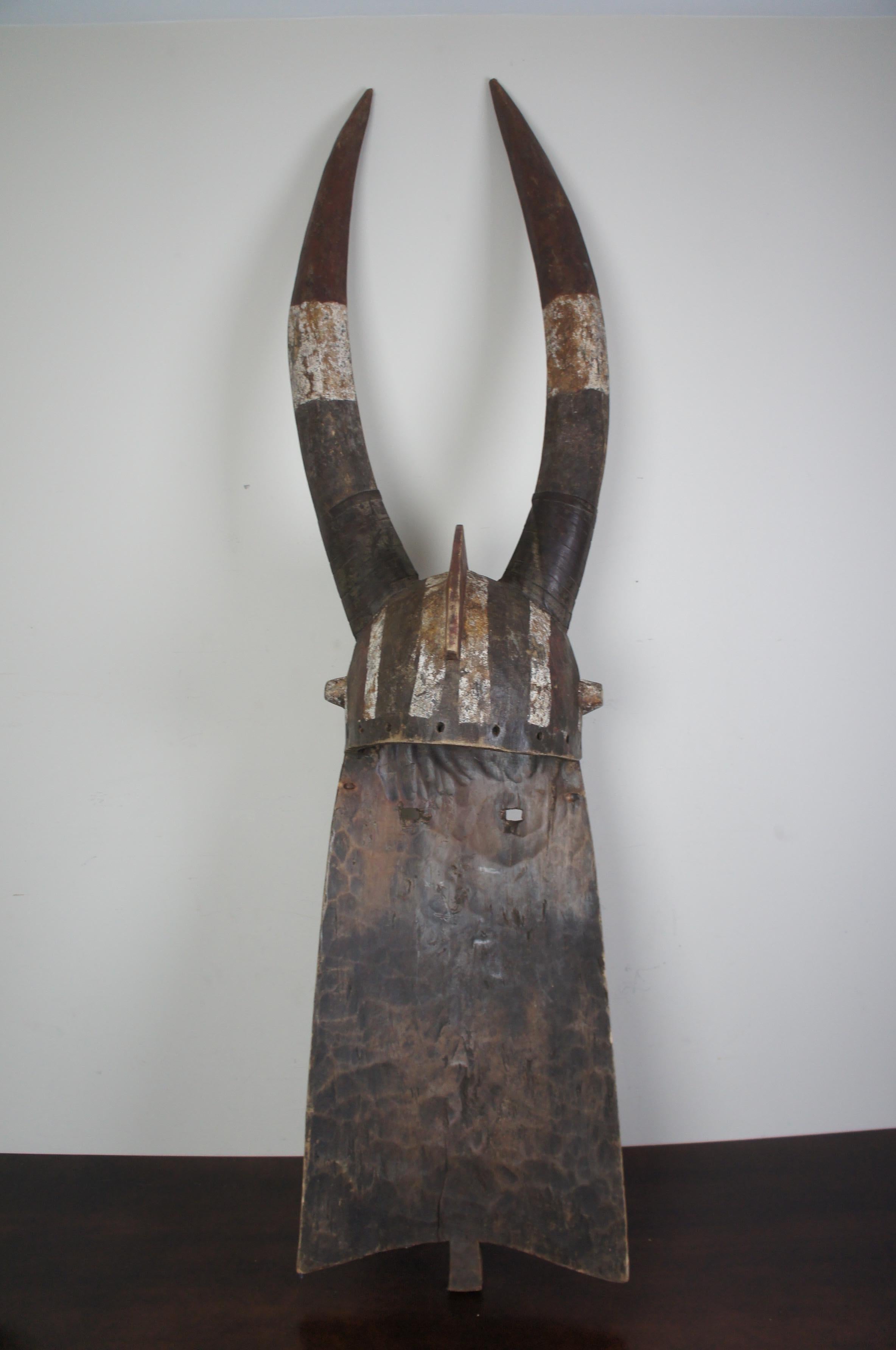 Monumental African Tribal Burkina Faso Horned Bobo Ceremonial Mask Helmet 6