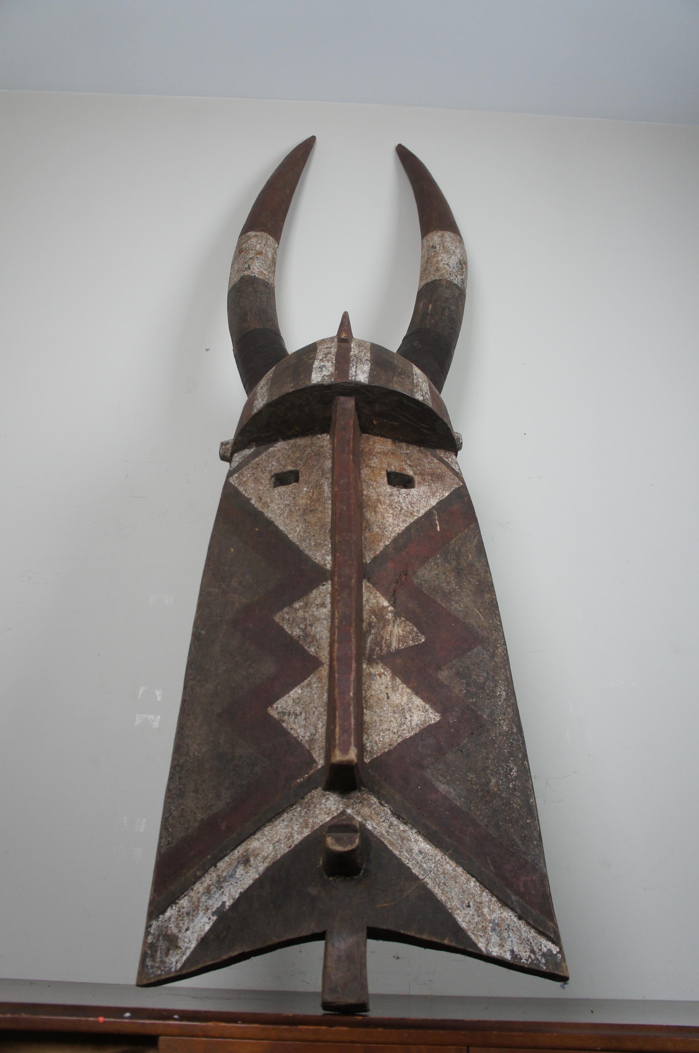 Monumental African Tribal Burkina Faso Horned Bobo Ceremonial Mask Helmet 2