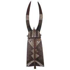 Monumental African Tribal Burkina Faso Horned Bobo Ceremonial Mask Helmet