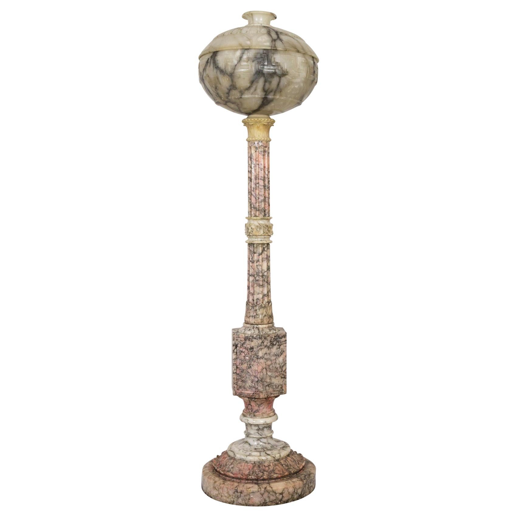 Monumental Alabaster and Pincanna Marble Carved Floor Lamp For Sale