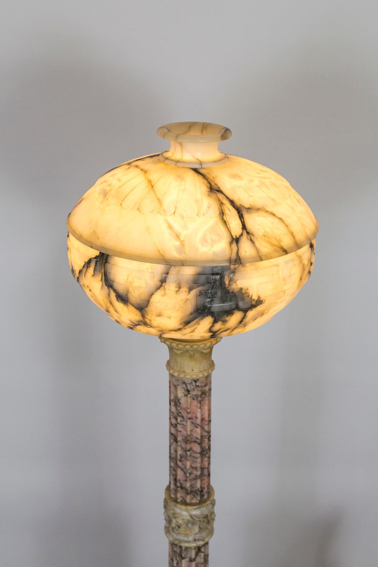 Monumental Alabaster and Pincanna Marble Carved Floor Lamp For Sale 5