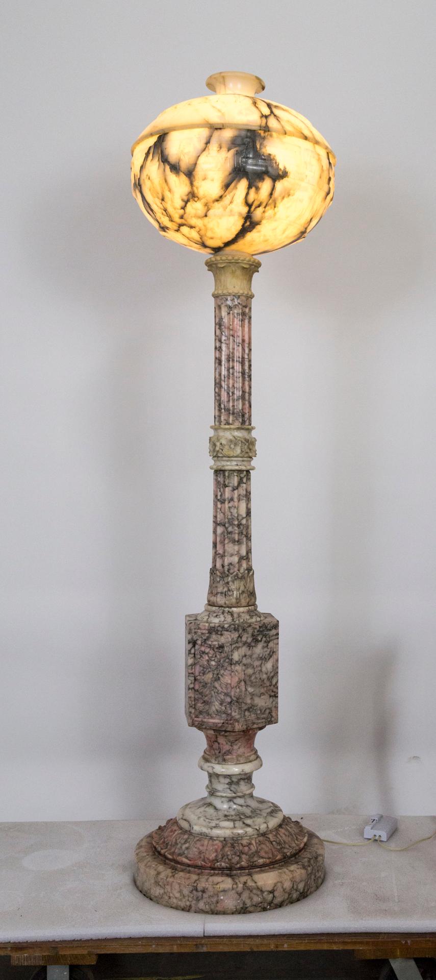 North American Monumental Alabaster and Pincanna Marble Carved Floor Lamp For Sale