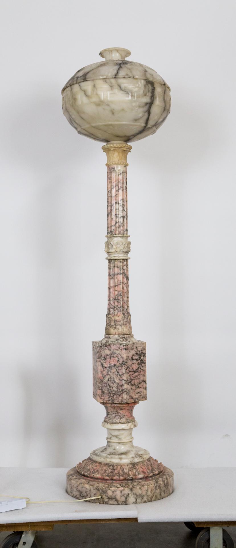 Monumental Alabaster and Pincanna Marble Carved Floor Lamp In Good Condition For Sale In San Francisco, CA