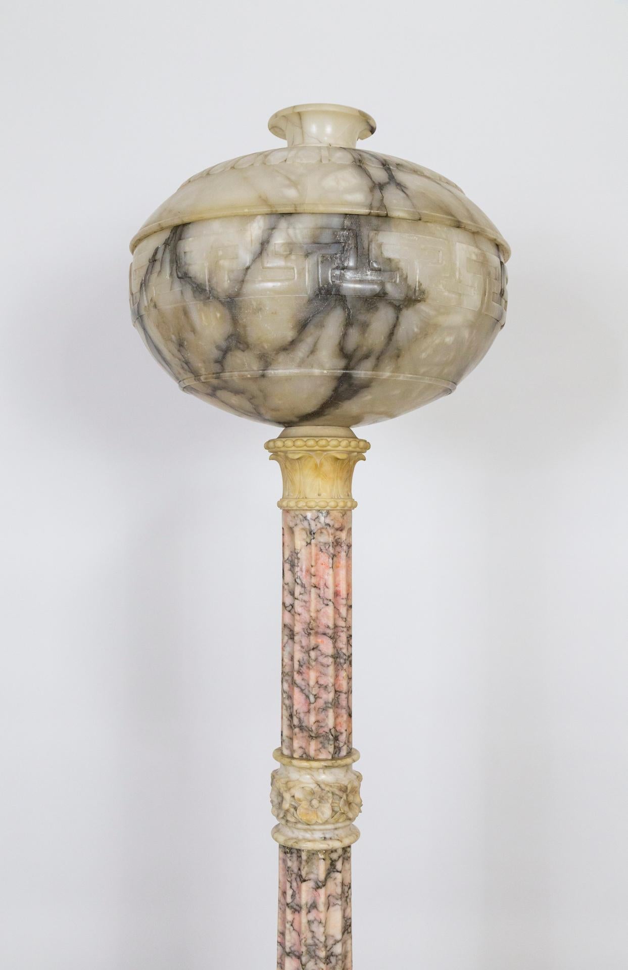 Monumental Alabaster and Pincanna Marble Carved Floor Lamp For Sale 2