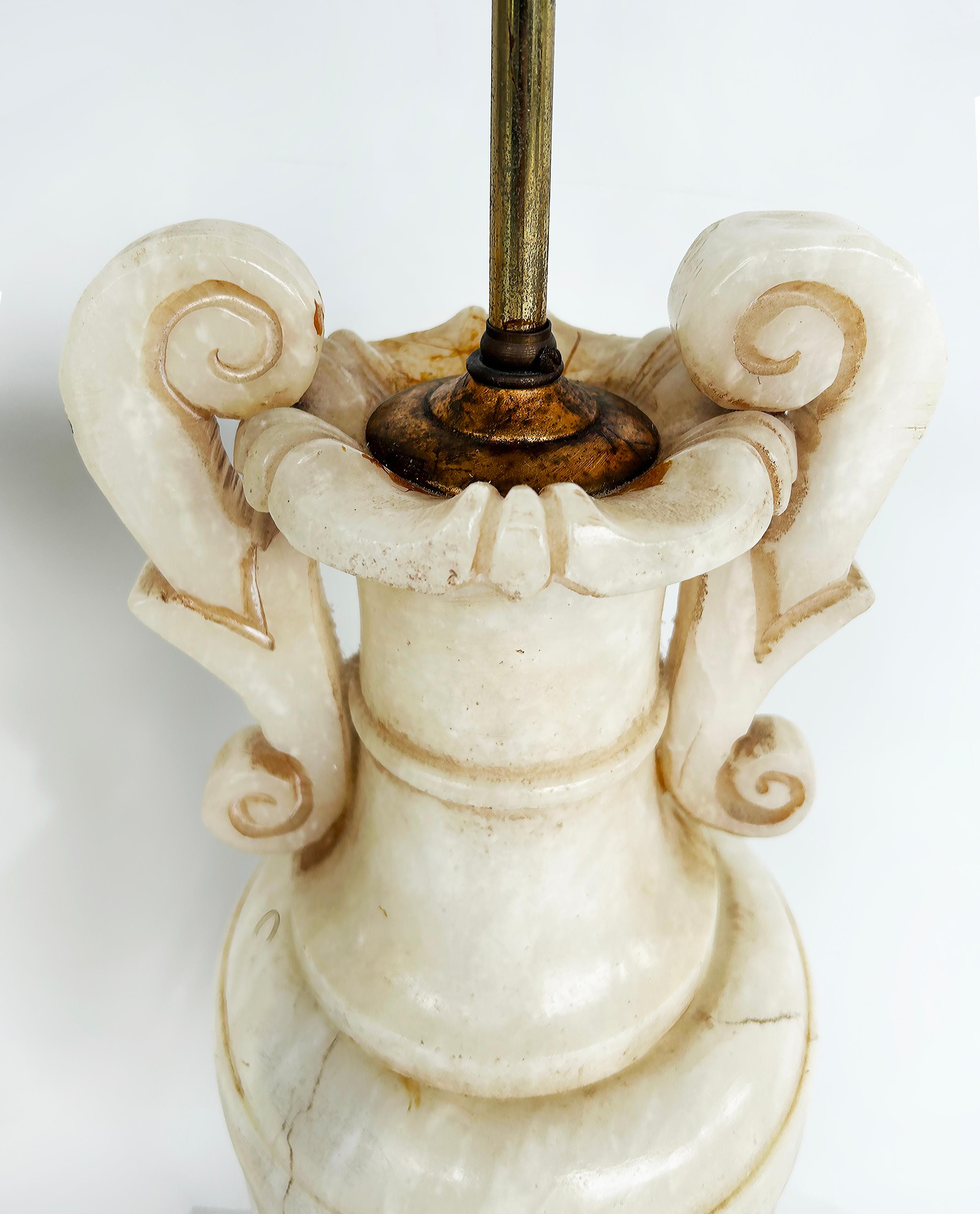 Italian Monumental Alabaster Urn Table Lamps with Interior Lighting, Wired and Working For Sale