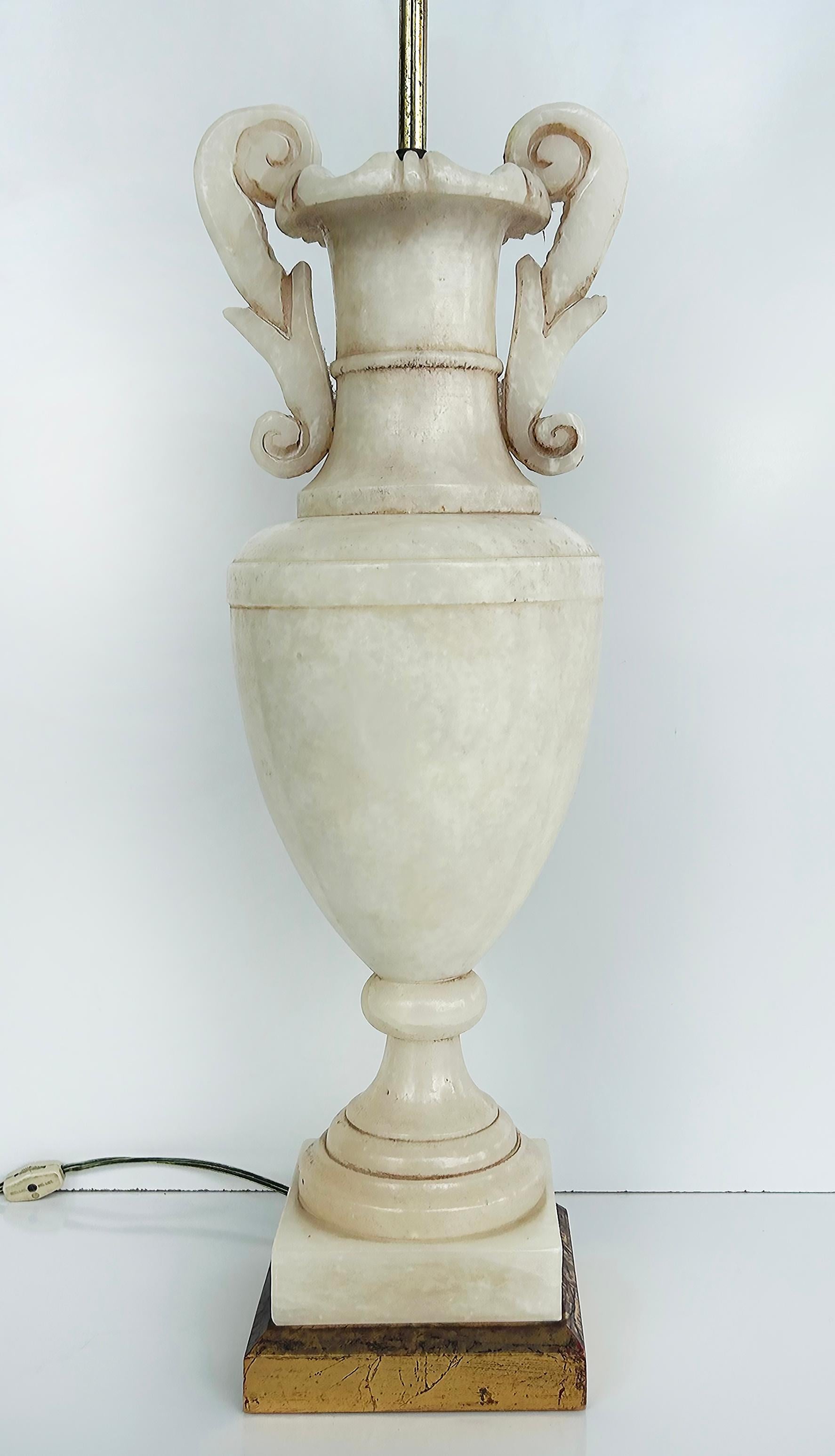 Hand-Carved Monumental Alabaster Urn Table Lamps with Interior Lighting, Wired and Working For Sale