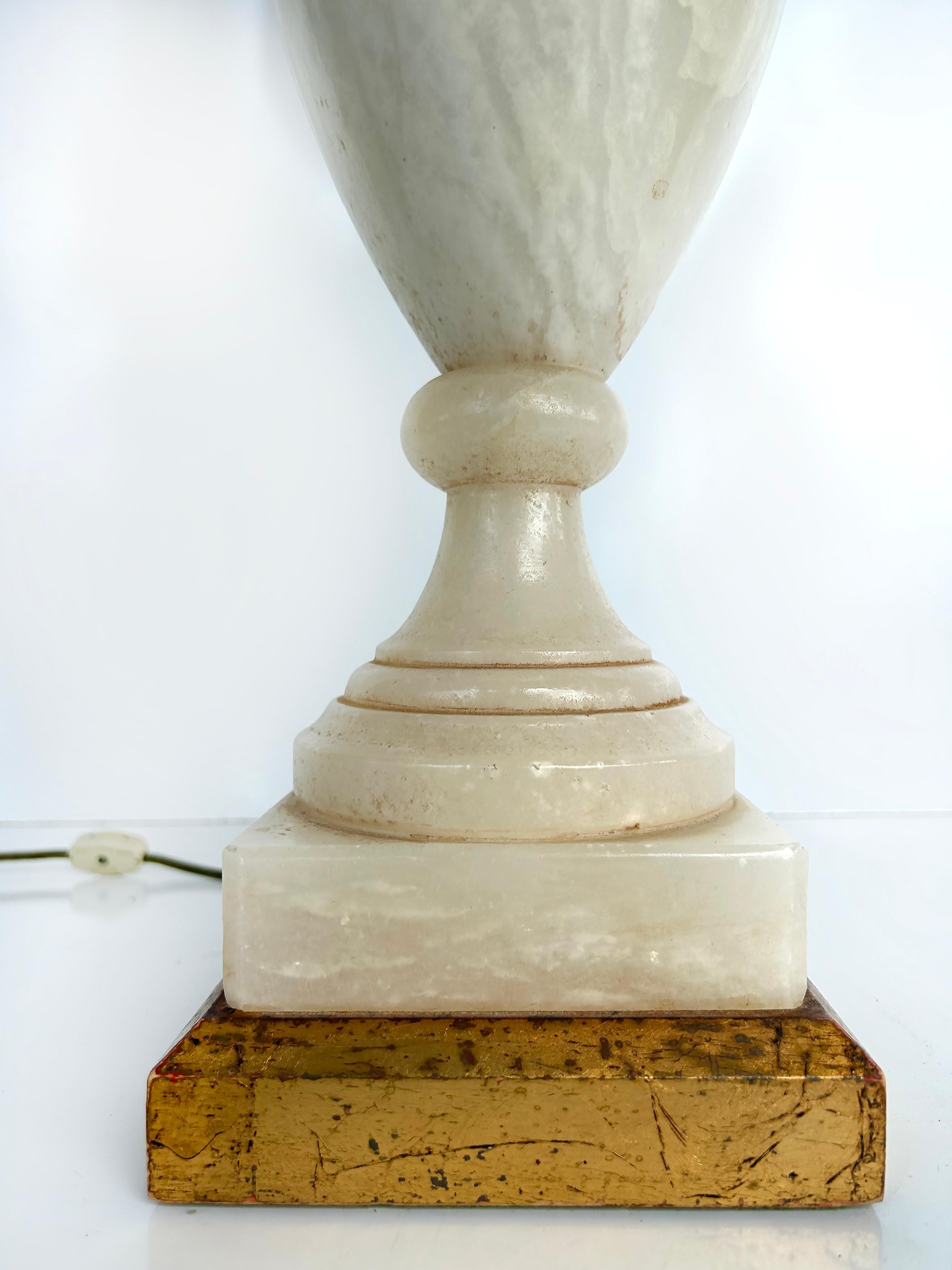 Monumental Alabaster Urn Table Lamps with Interior Lighting, Wired and Working In Good Condition For Sale In Miami, FL