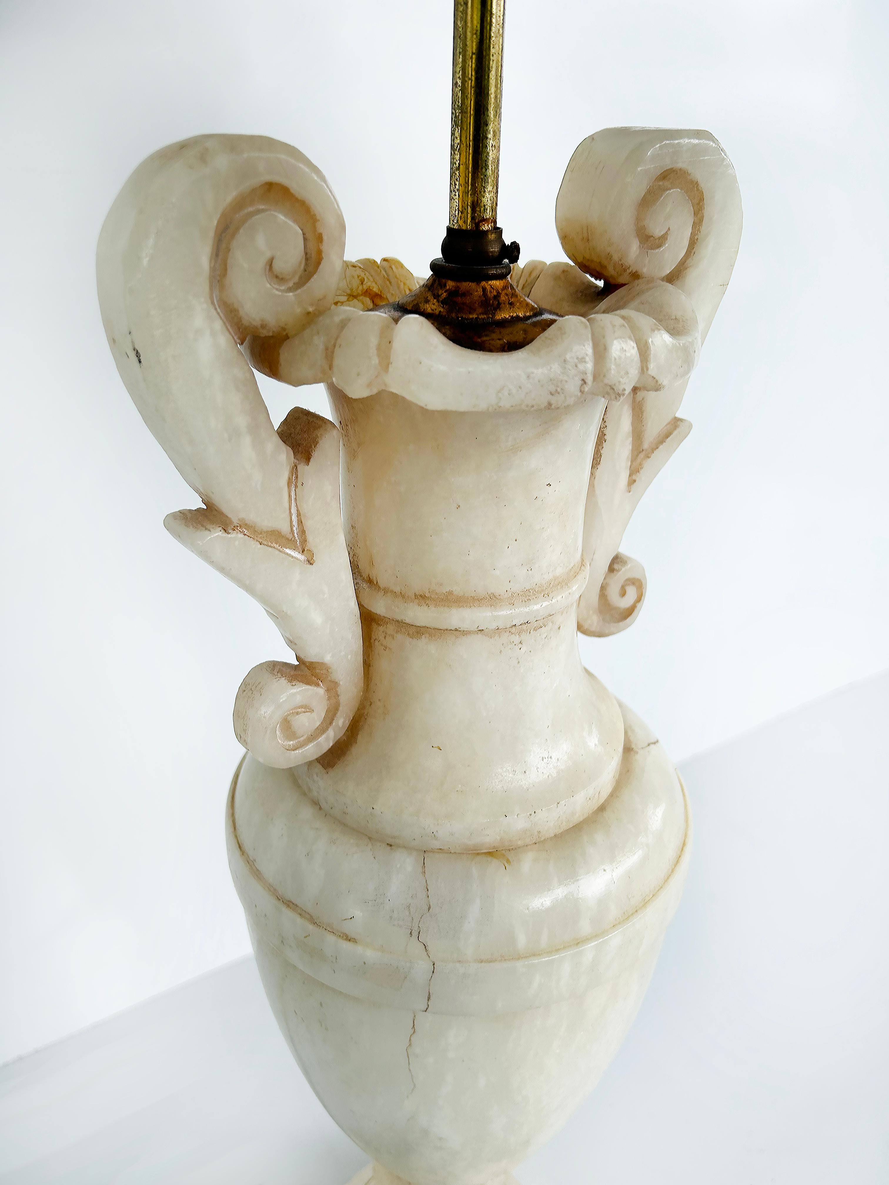 20th Century Monumental Alabaster Urn Table Lamps with Interior Lighting, Wired and Working For Sale