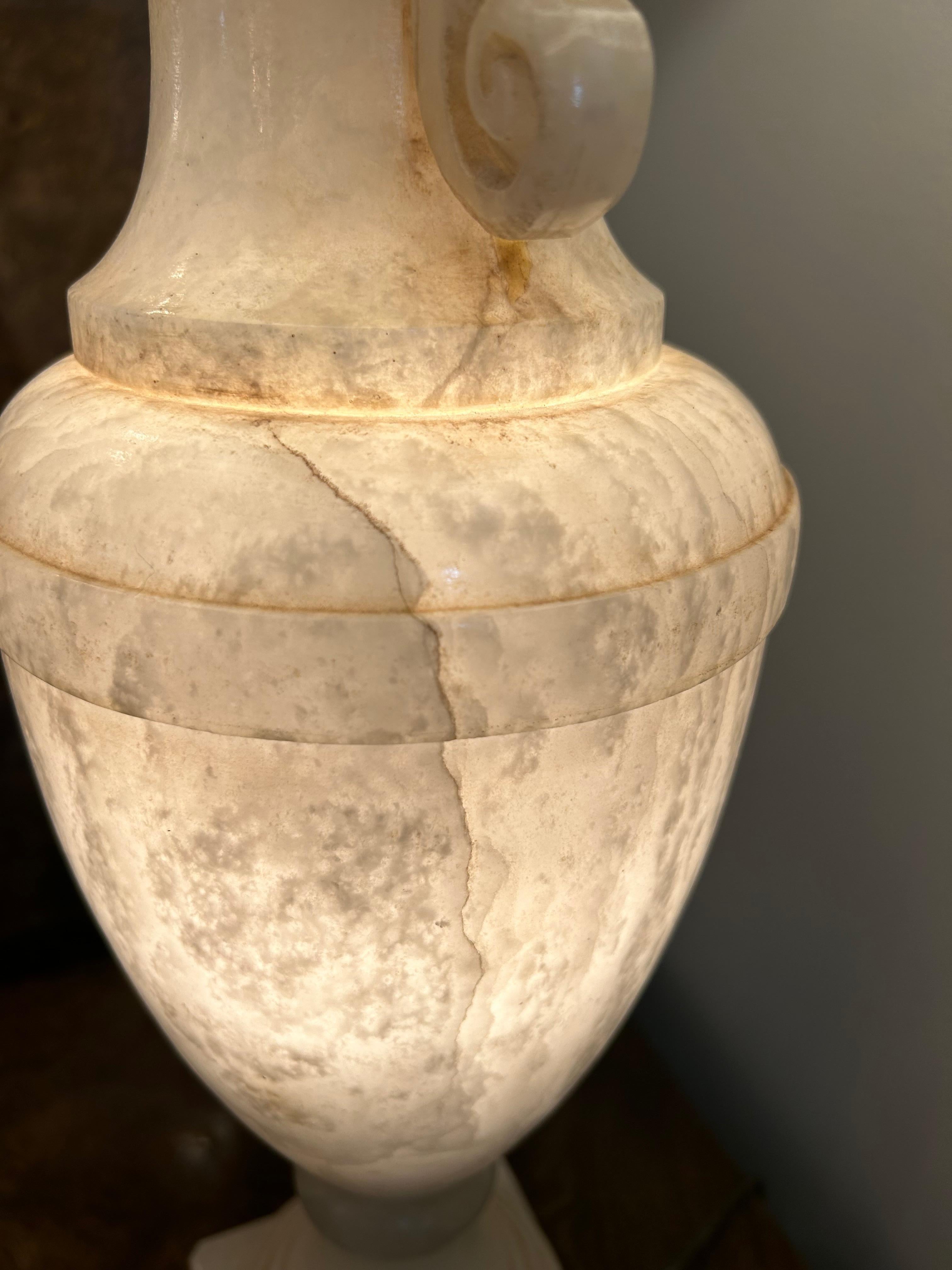 Monumental Alabaster Urn Table Lamps with Interior Lighting, Wired and Working For Sale 1