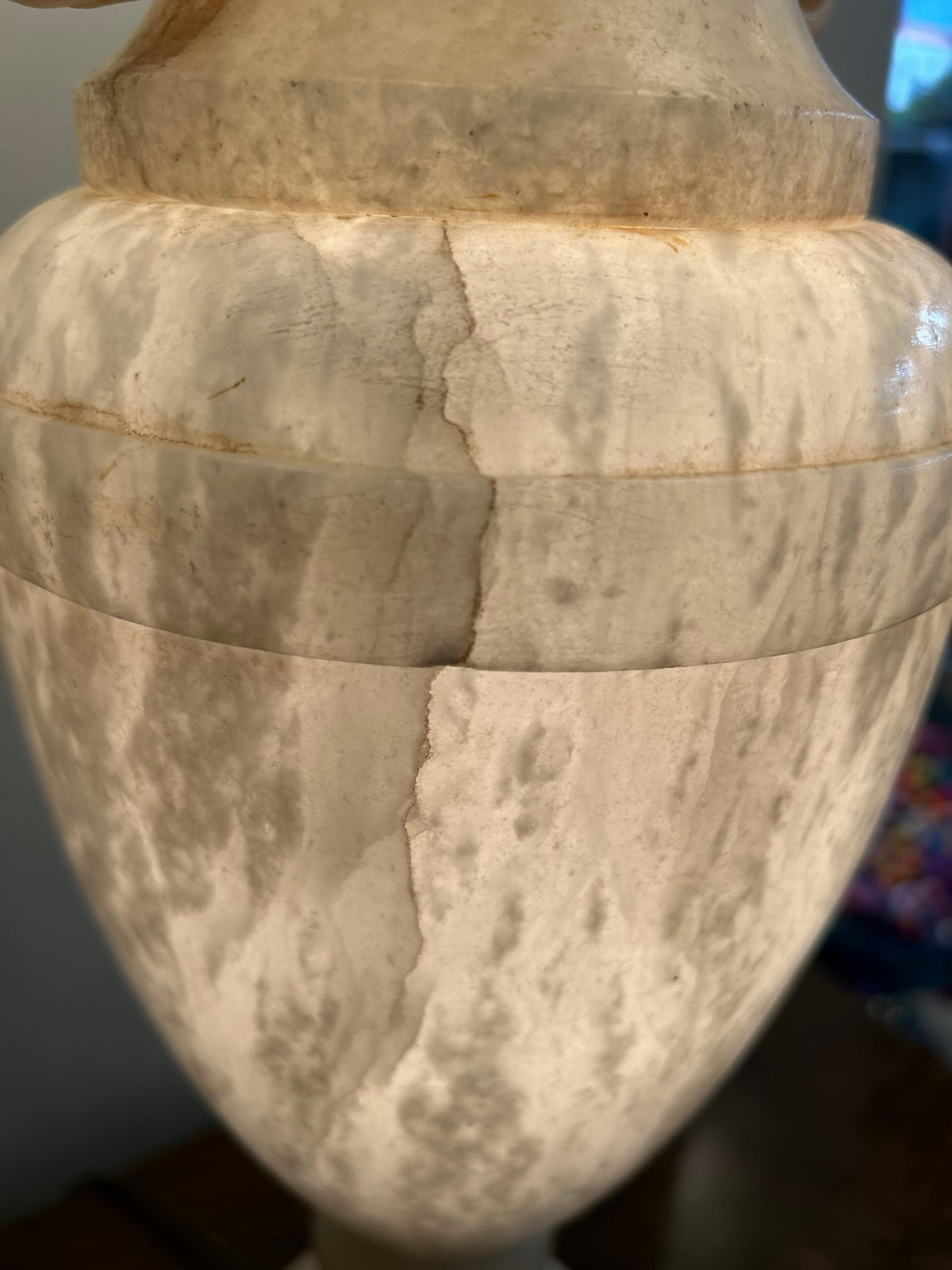 Monumental Alabaster Urn Table Lamps with Interior Lighting, Wired and Working For Sale 2