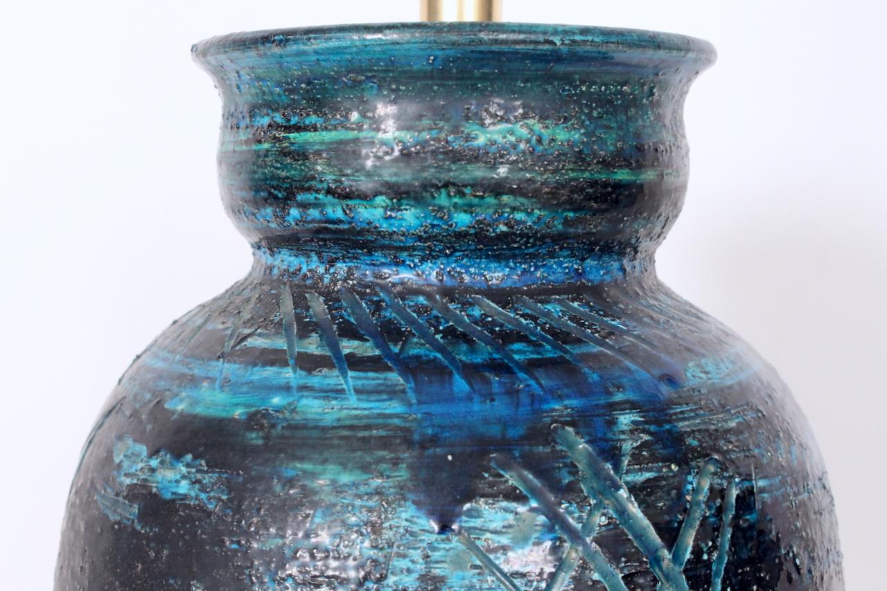 Monumental Aldo Londi for Bitossi Accented Rimini Blue Pottery Table Lamp, 1950s im Angebot 6
