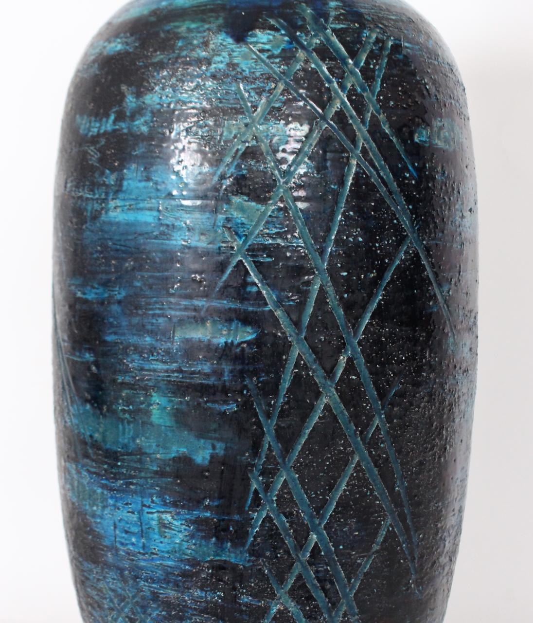 Monumental Aldo Londi for Bitossi Accented Rimini Blue Pottery Table Lamp, 1950s im Angebot 7