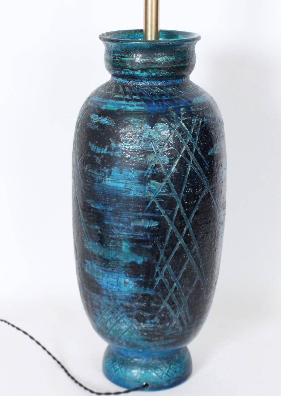 Monumental Aldo Londi for Bitossi Accented Rimini Blue Pottery Table Lamp, 1950s im Angebot 9