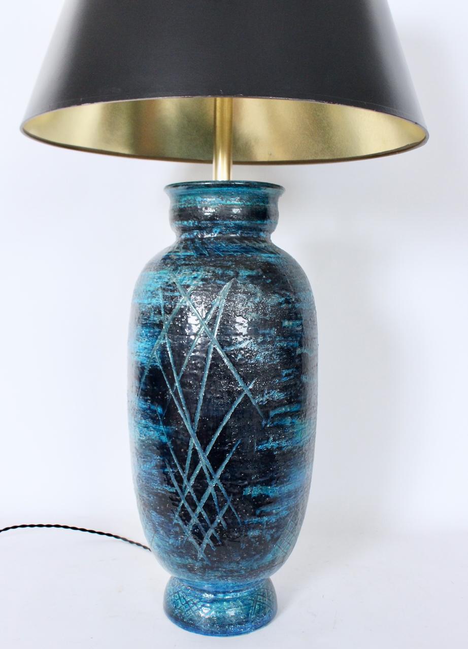 Monumental Aldo Londi for Bitossi Accented Rimini Blue Pottery Table Lamp, 1950s im Angebot 12