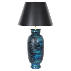 Vintage Monumental Aldo Londi for Bitossi Accented Rimini Blue Pottery Table Lamp, 1950s