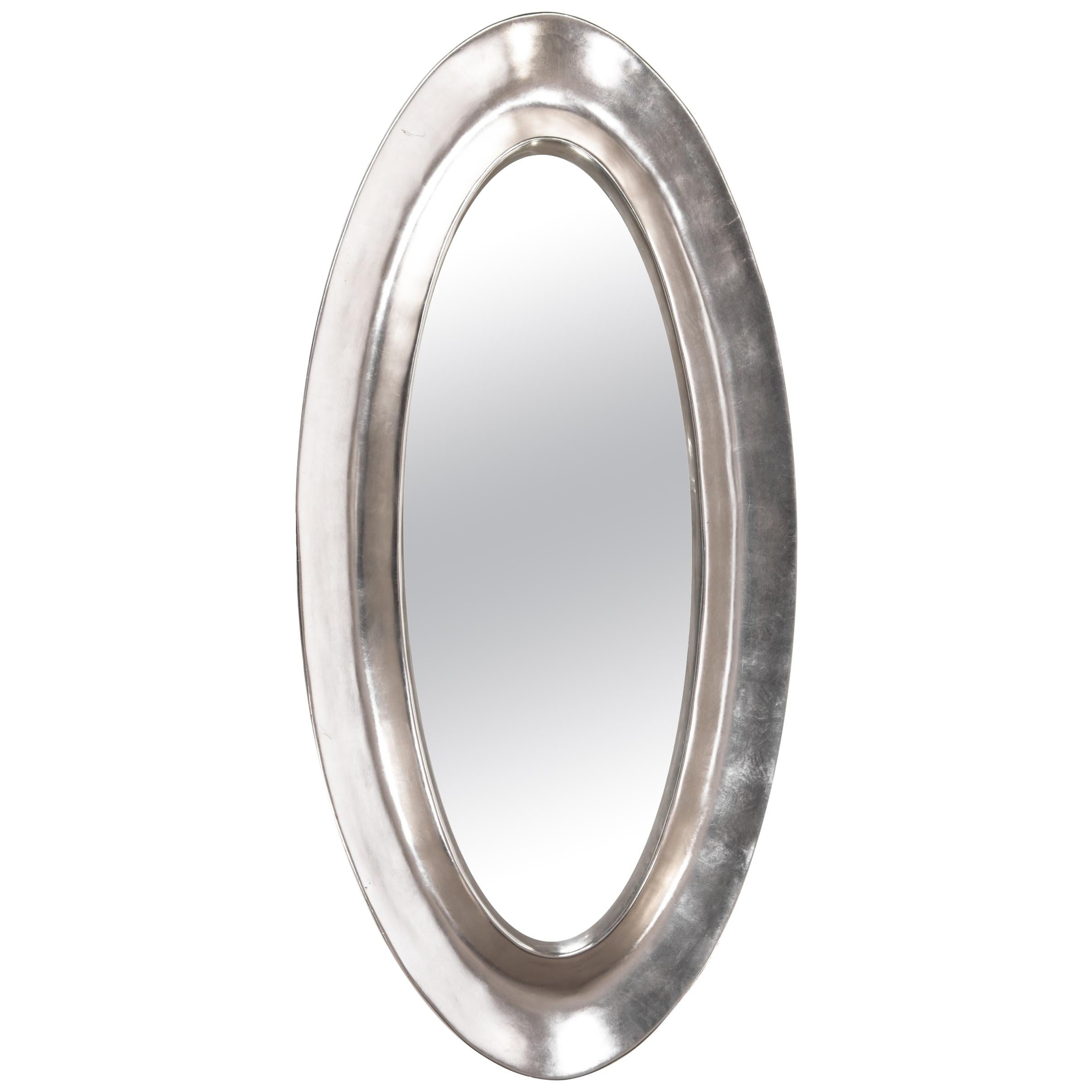 Monumental Aluminum Leaf Plaster Oval Mirror