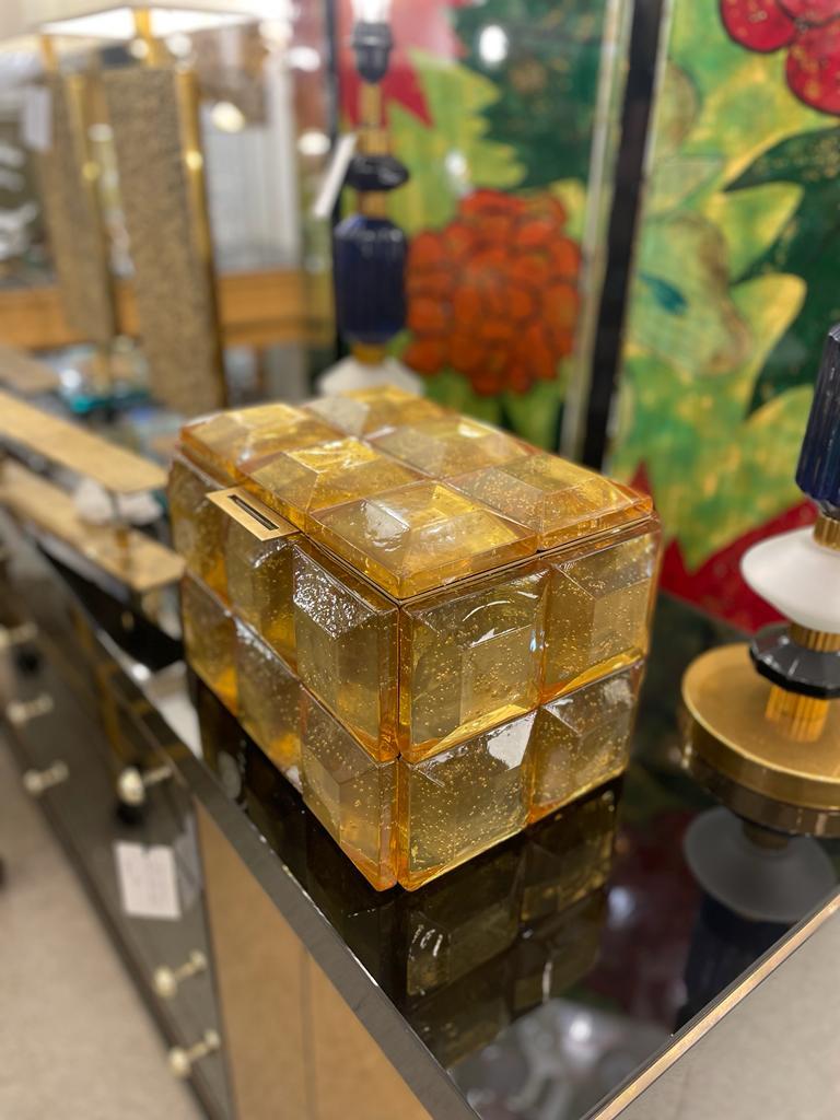 Modern Monumental Amber Murano Glass Box For Sale
