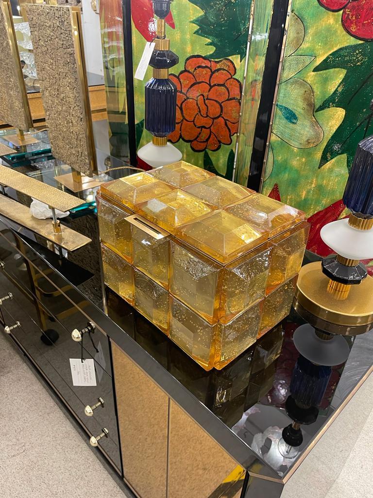 Italian Monumental Amber Murano Glass Box For Sale