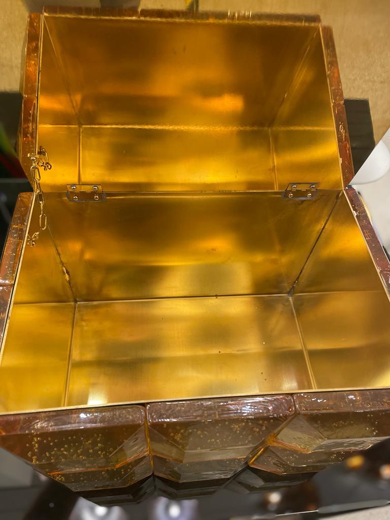 Contemporary Monumental Amber Murano Glass Box For Sale