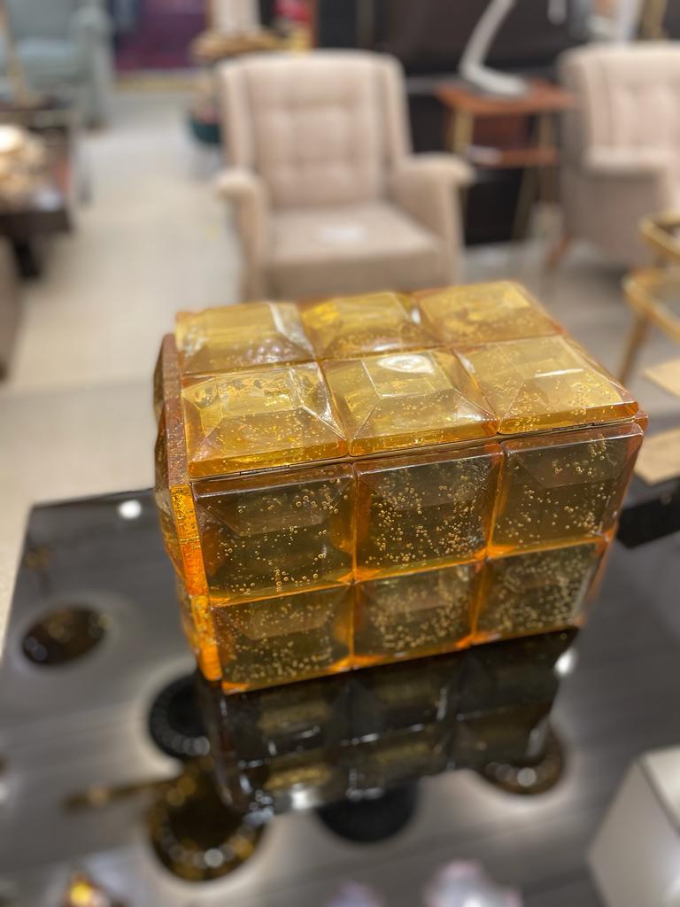 Brass Monumental Amber Murano Glass Box For Sale