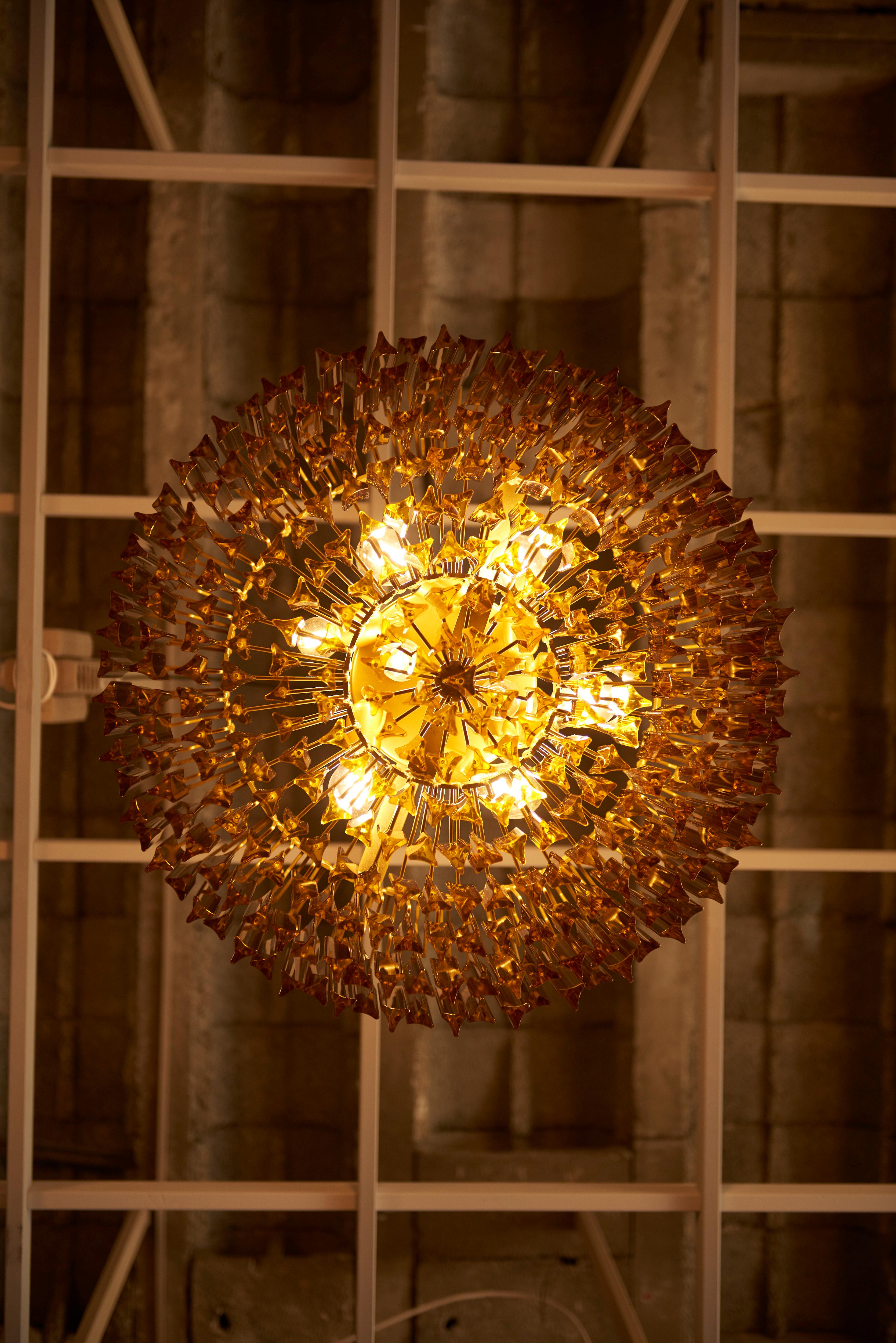 Monumental Amber Murano Glass Chandelier or Flush Mount Attributed to Venini For Sale 5