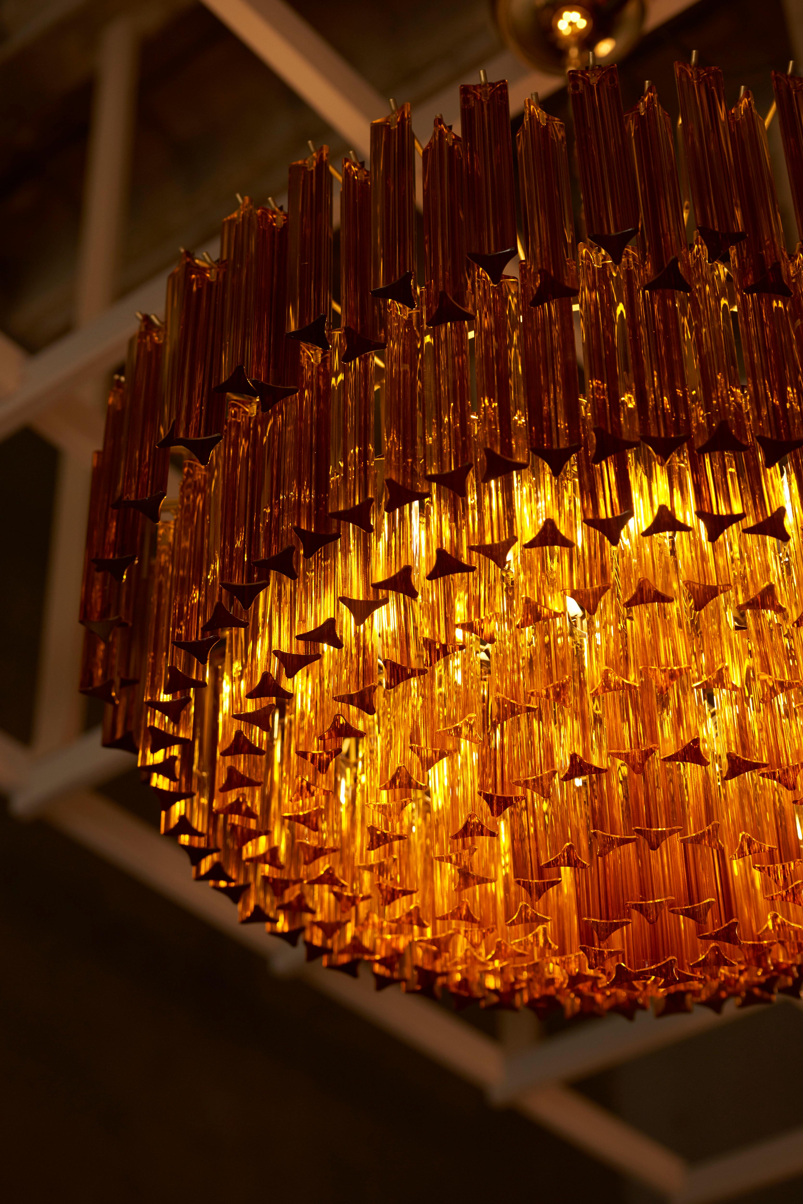 Contemporary Monumental Amber Murano Glass Chandelier or Flush Mount Attributed to Venini For Sale