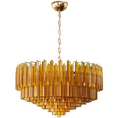 Monumental Amber Murano Glass Chandelier or Flush Mount Attributed to Venini
