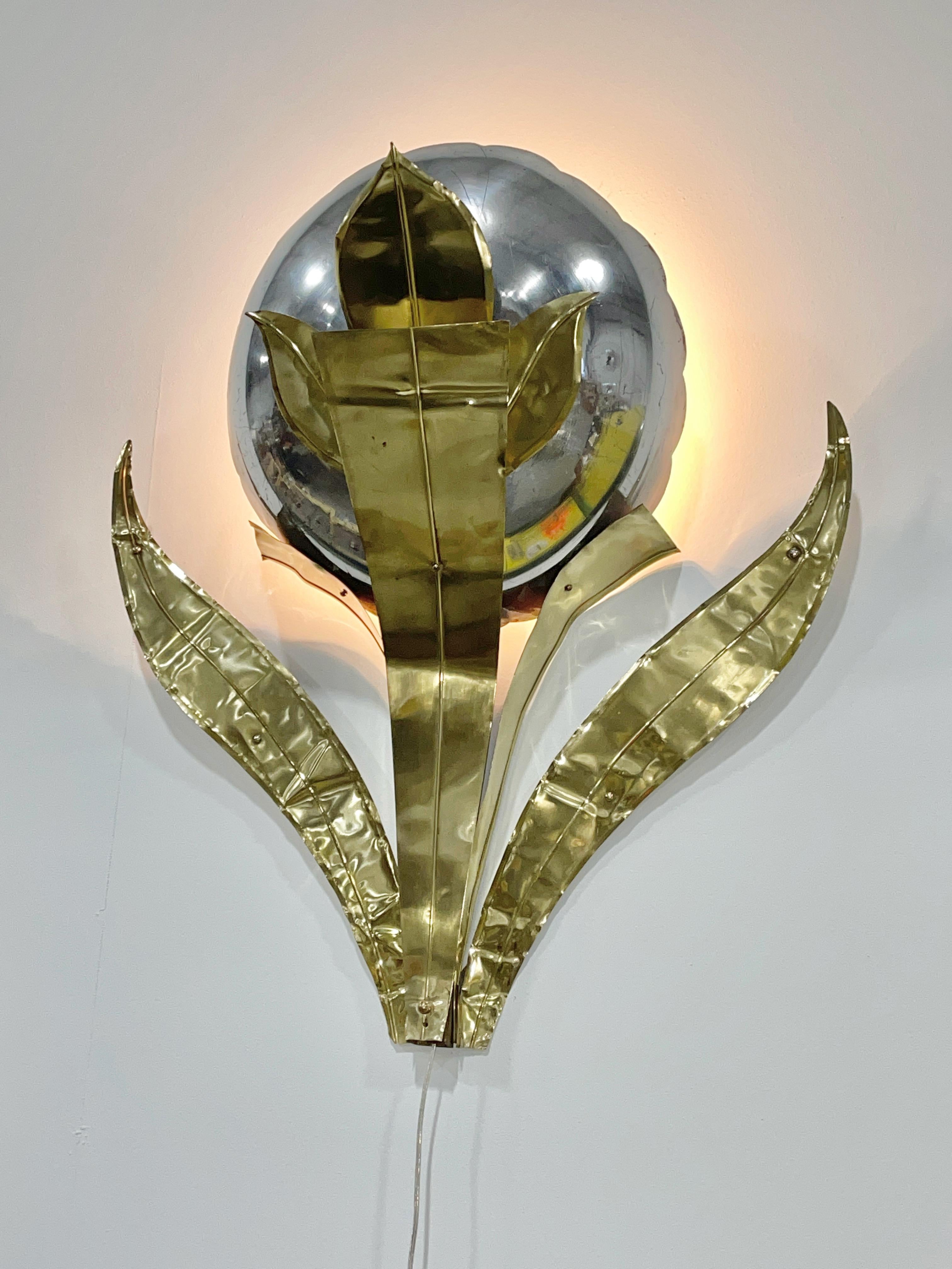 Polished Monumental American Art Deco Movie Theater Wall Lamp For Sale