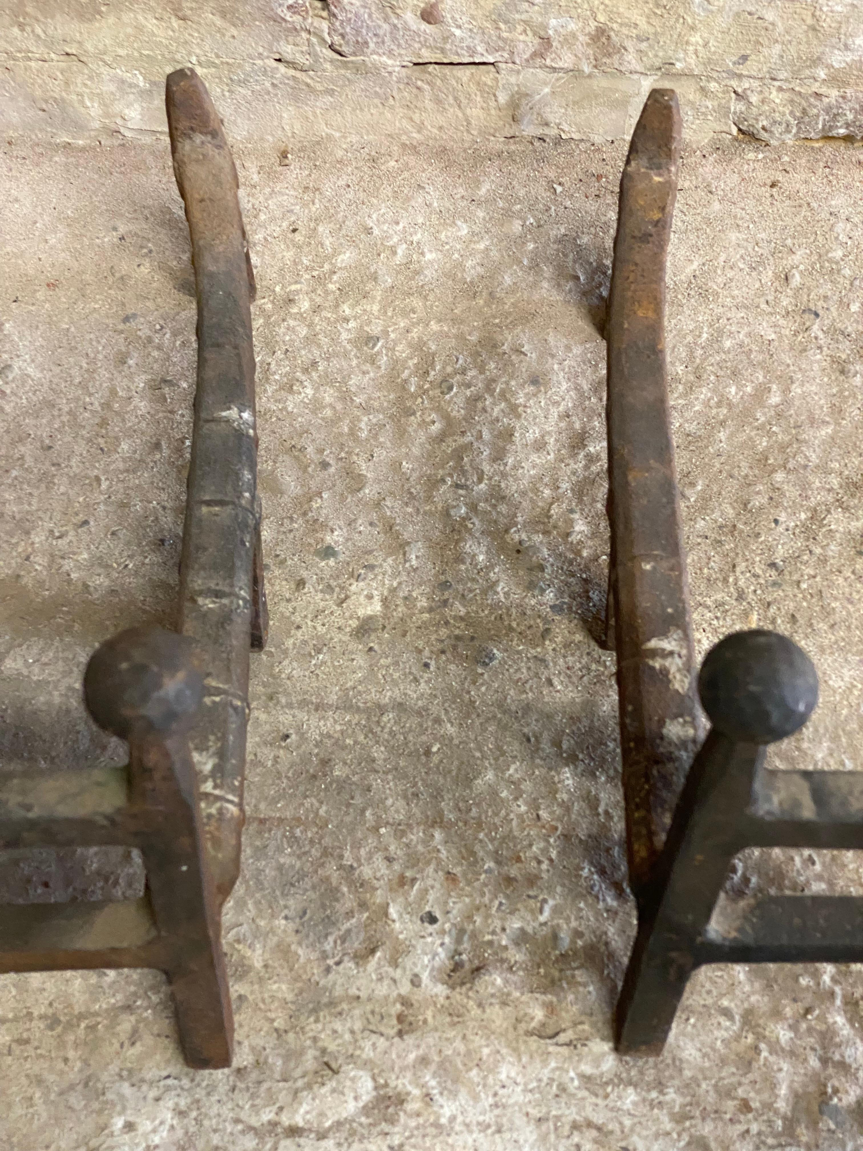 Monumental American Arts and Crafts Andirons and Tools Manner of Samuel Yellin 4