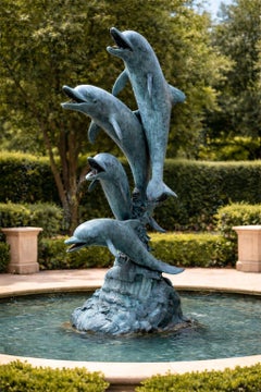 Monumental American Bronze Four-Dolphin Fountain Sculpture. Late 20th Century.