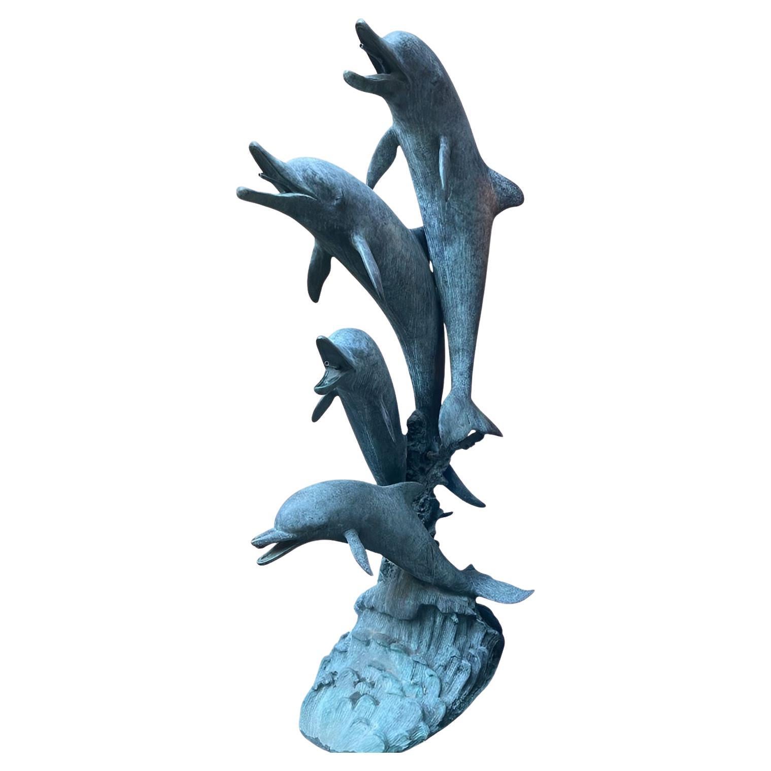 Monumental American Bronze Four-Dolphin Fountain Sculpture. Late 20th Century. For Sale
