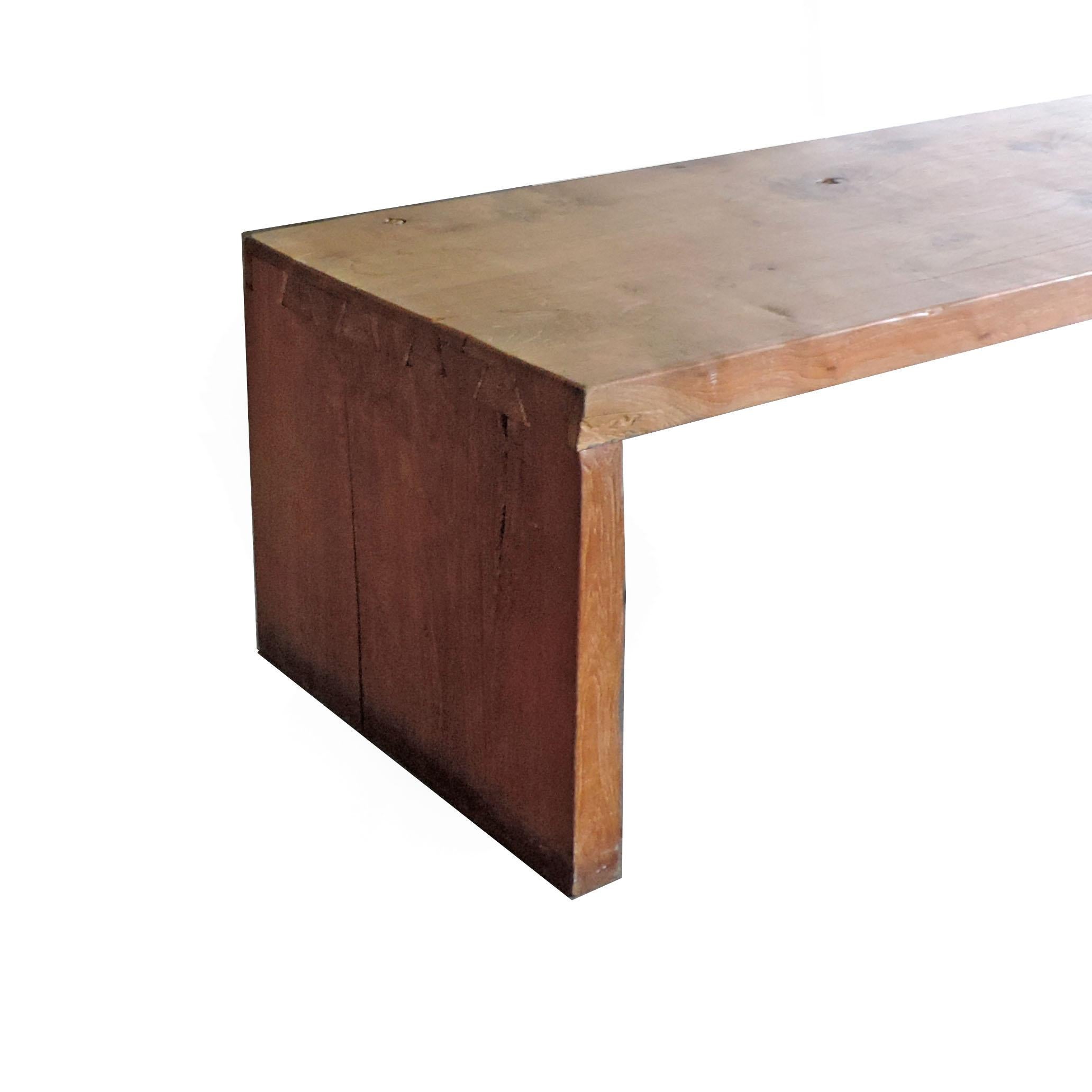 Monumental American Craft wooden bench, 1970s
One-piece wood top.