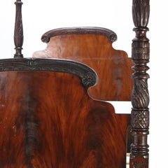 Monumental American Empire Neoclassical Carved Flame Mahogany Poster Bed c1840