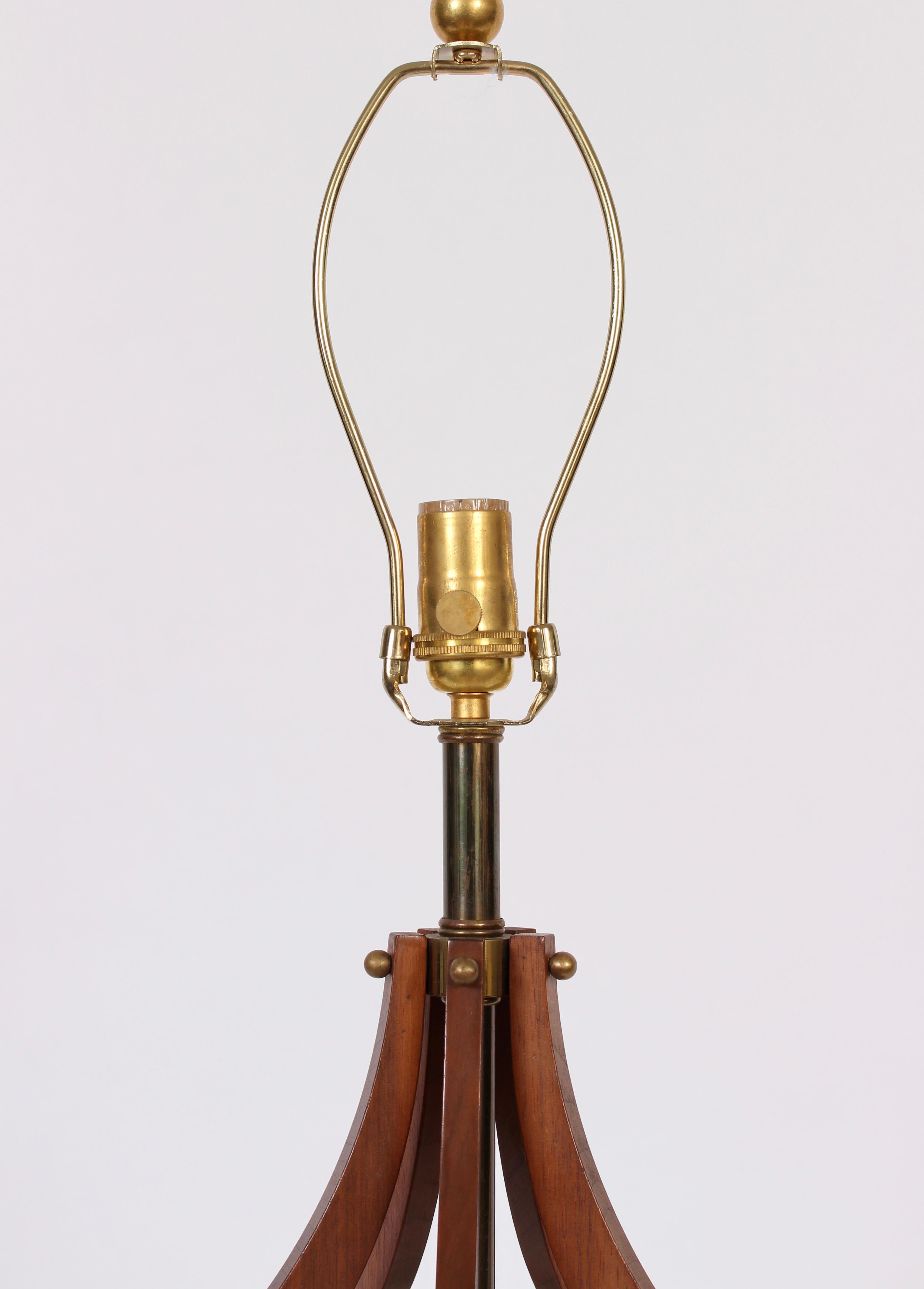 Scandinavian Modern Monumental American Mid Century Geometric Cut Out Walnut Table Lamp, circa 1960 For Sale