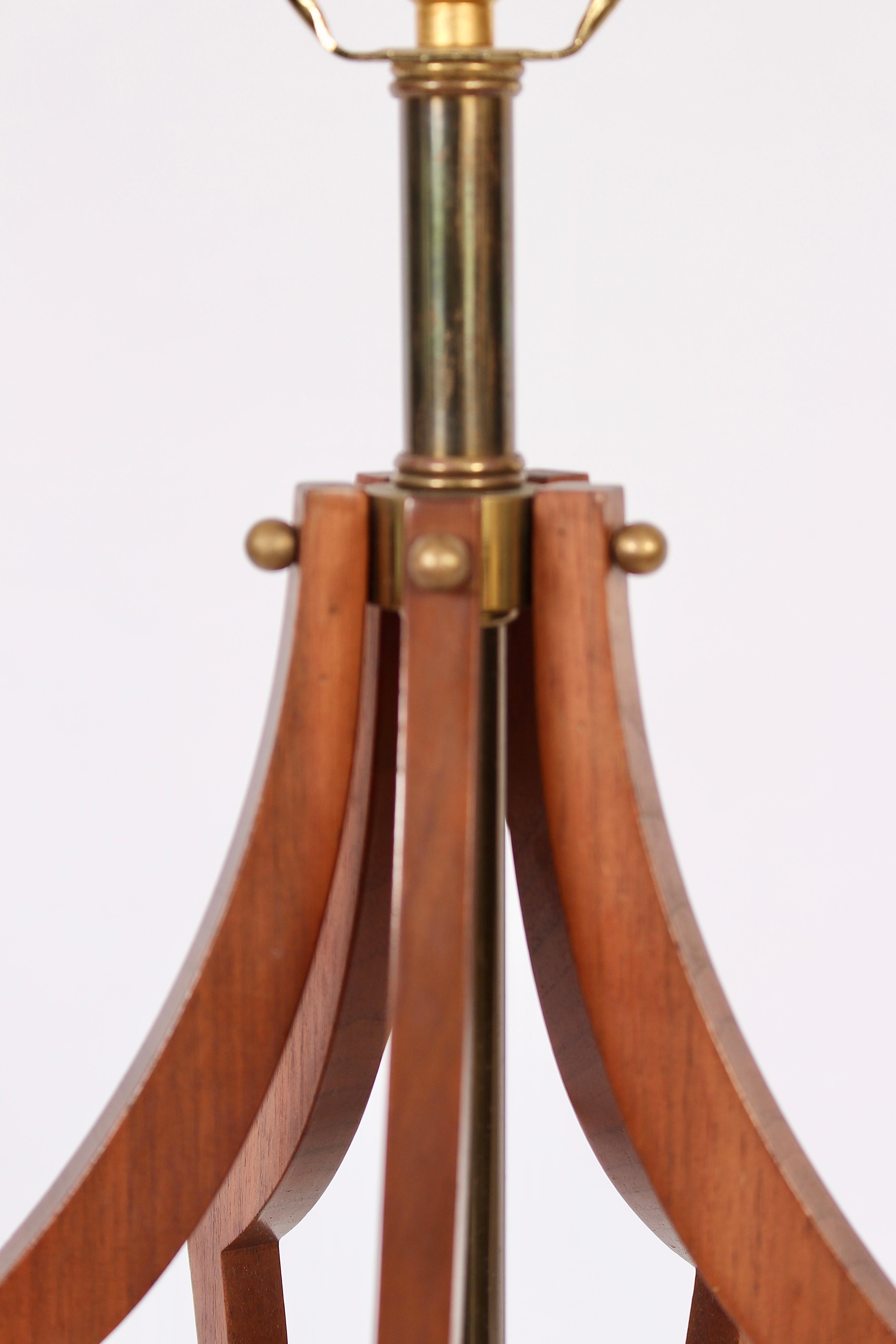 Plated Monumental American Mid Century Geometric Cut Out Walnut Table Lamp, circa 1960 For Sale