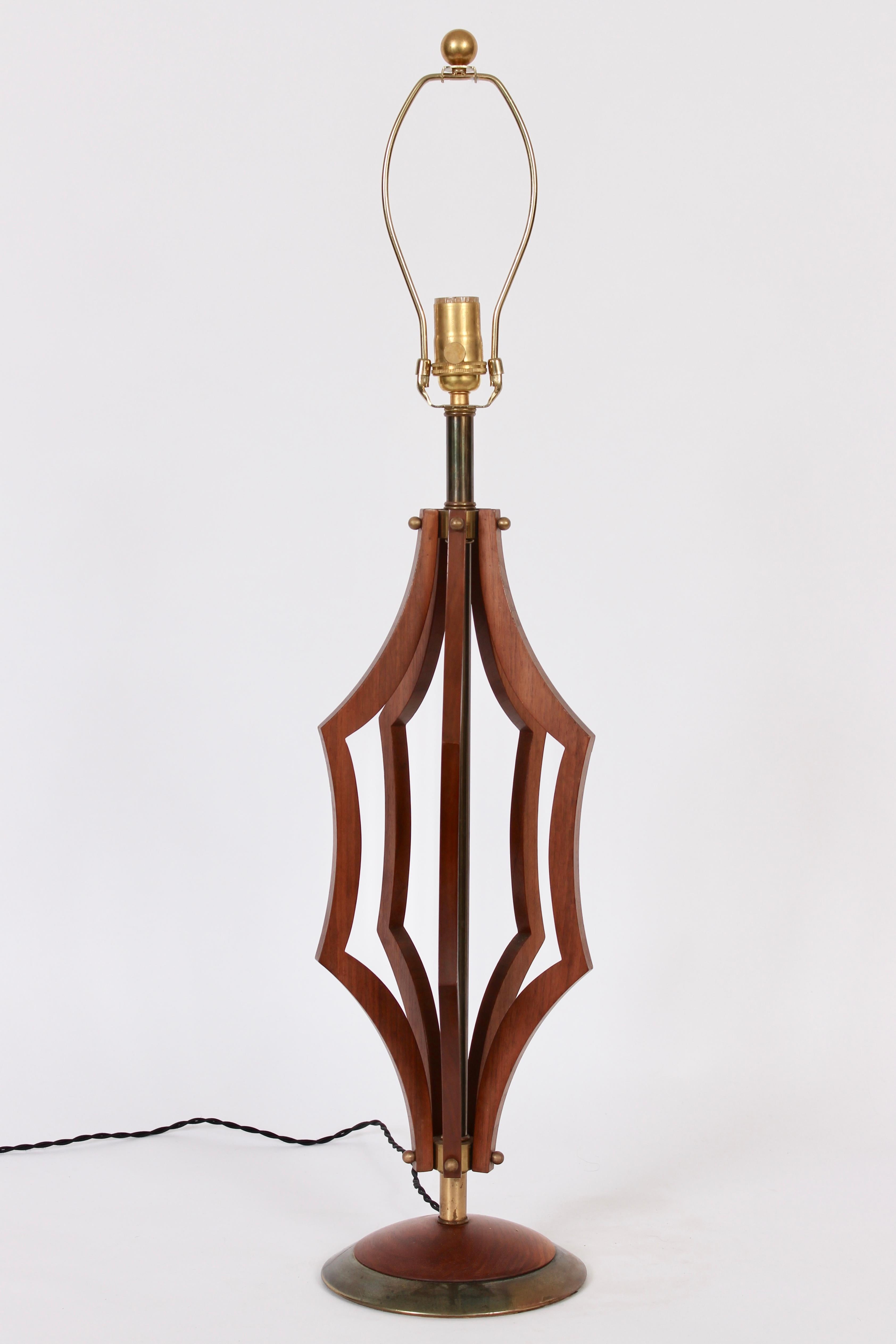 Monumental American Mid Century Geometric Cut Out Walnut Table Lamp, circa 1960 For Sale 1