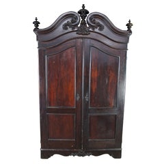 Monumental American Rococo Revival Rosewood Carved Knockdown Armoire Wardrobe