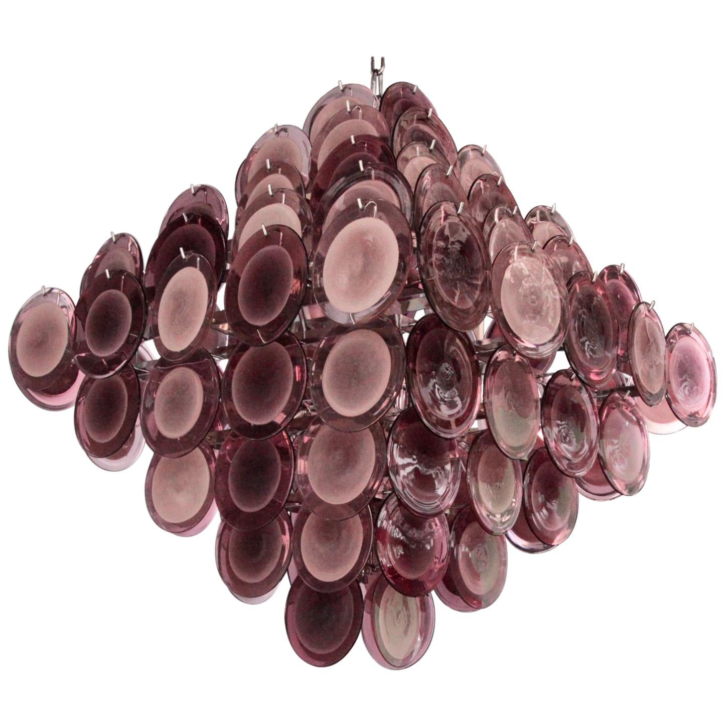 Monumental  Lustre à disques en verre de Murano de couleur améthyste