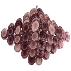 Monumental  Lustre à disques en verre de Murano de couleur améthyste