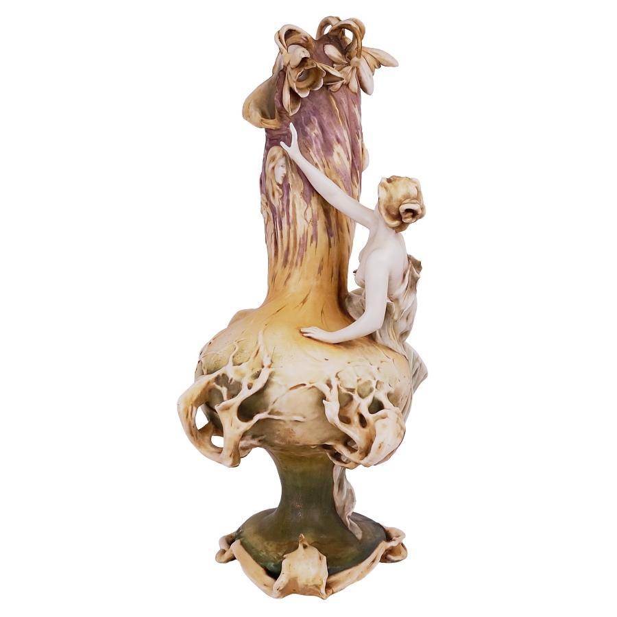 Austrian Monumental Amphora Art Nouveau Figural Vase / Lamp Snow Drop Rare 1902