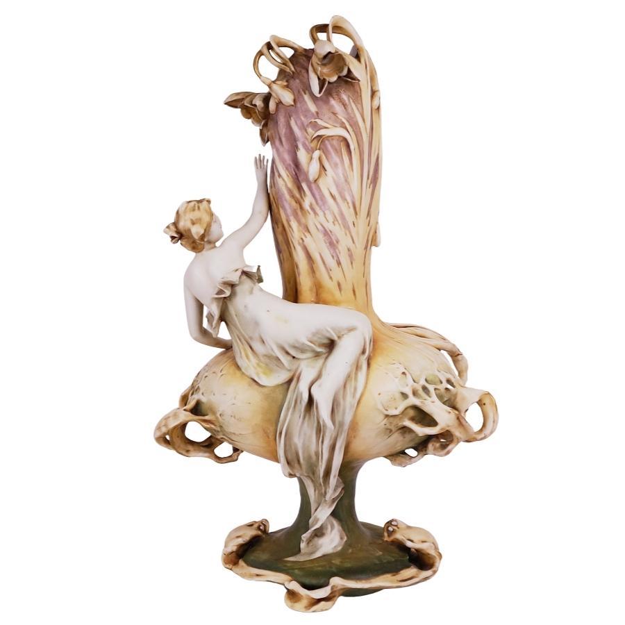 Hand-Painted Monumental Amphora Art Nouveau Figural Vase / Lamp Snow Drop Rare 1902