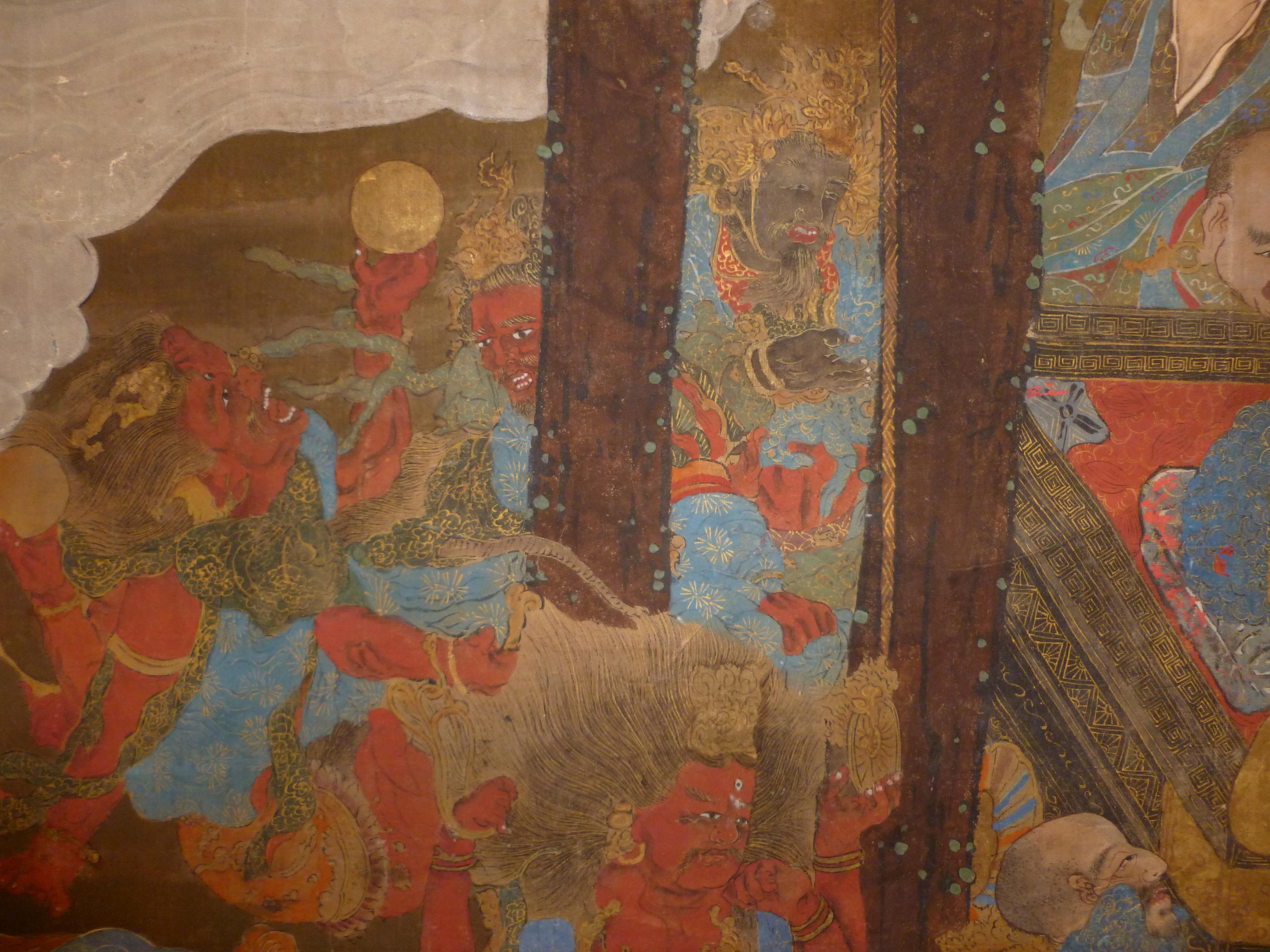 Monumentale et massive peinture japonaise Sakyamuni avec disciples bouddhistes en vente 4