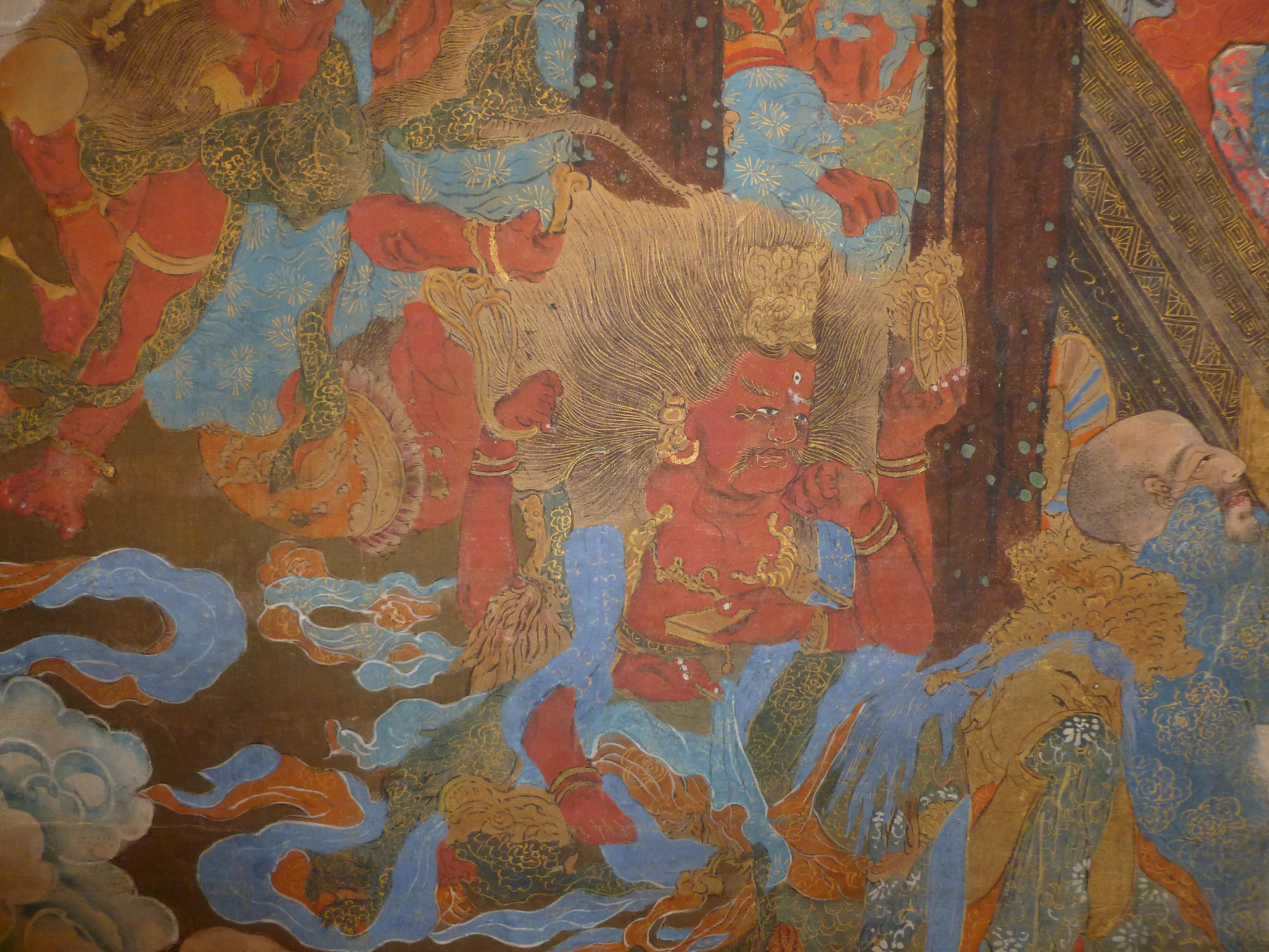 Monumentale et massive peinture japonaise Sakyamuni avec disciples bouddhistes en vente 5