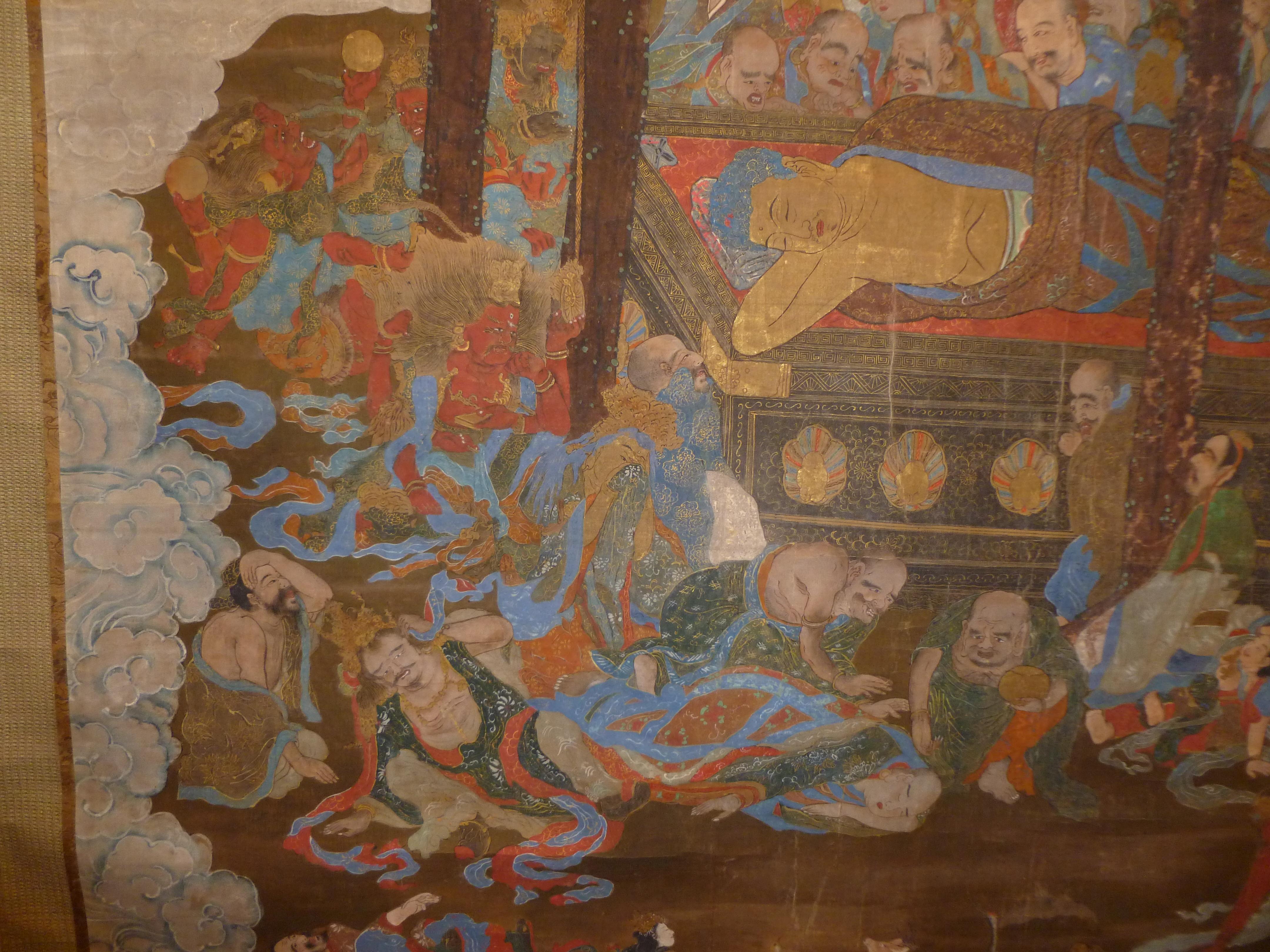 Monumentale et massive peinture japonaise Sakyamuni avec disciples bouddhistes en vente 8