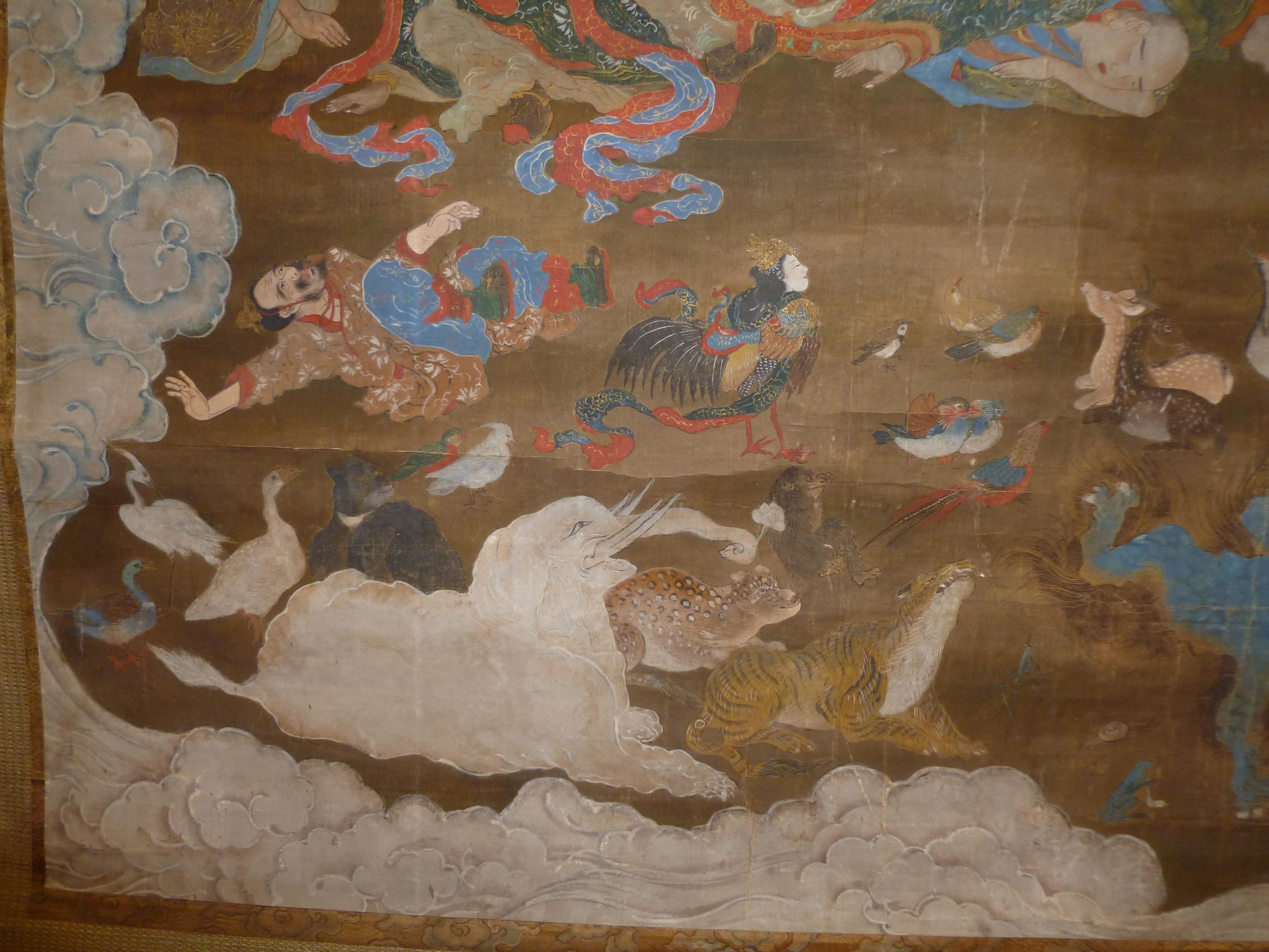 Monumentale et massive peinture japonaise Sakyamuni avec disciples bouddhistes en vente 12