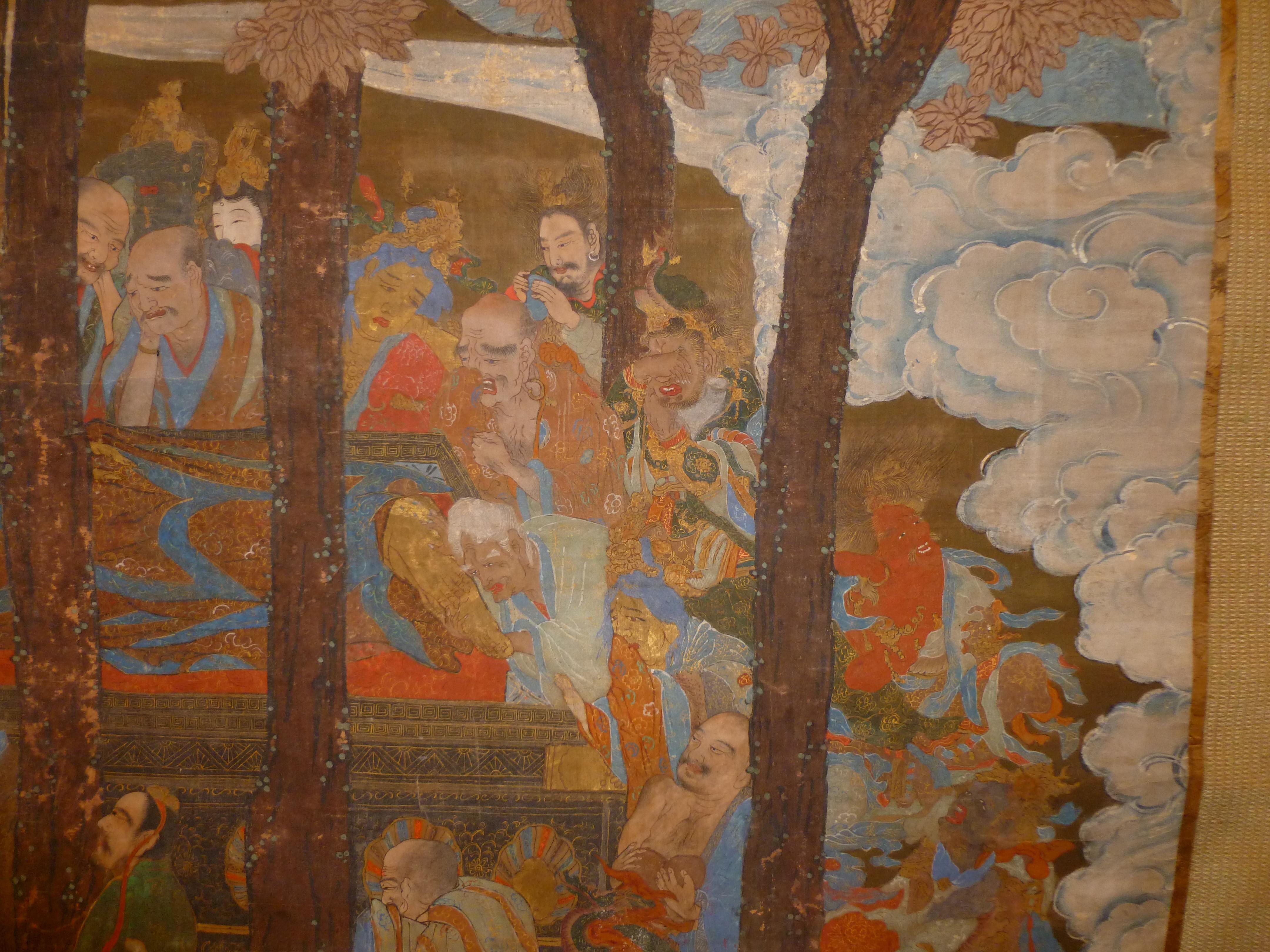 Monumental and Massive Japanese Sakyamuni with Disciples Buddhist Painting In Good Condition For Sale In Greenwich, CT