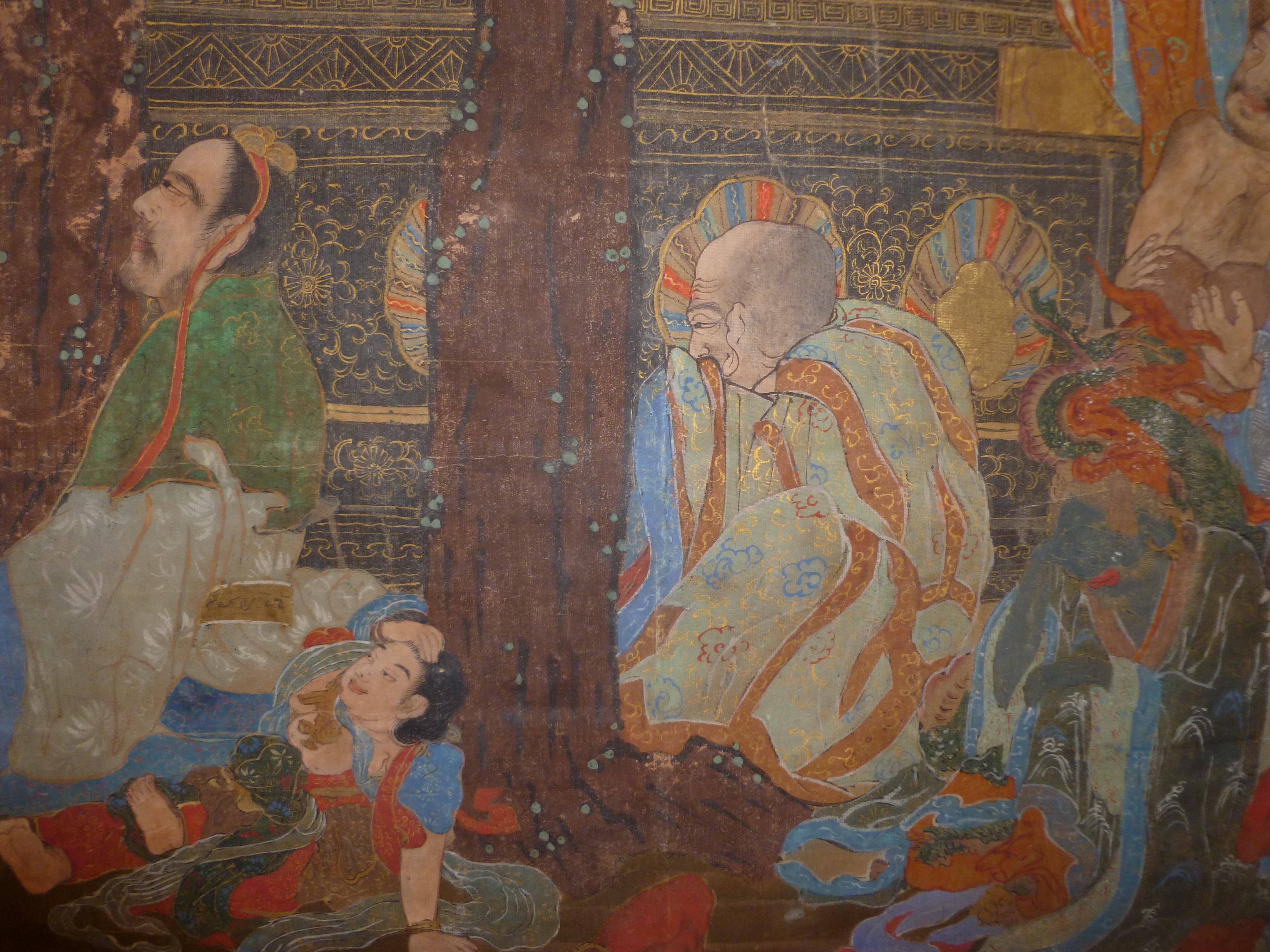 Monumental and Massive Japanese Sakyamuni with Disciples Buddhist Painting For Sale 2