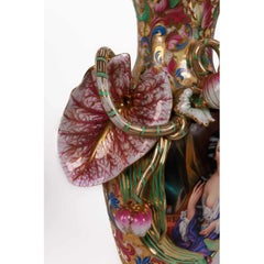 Paire monumentale et magistrale de vases en porcelaine de Paris peints à la main